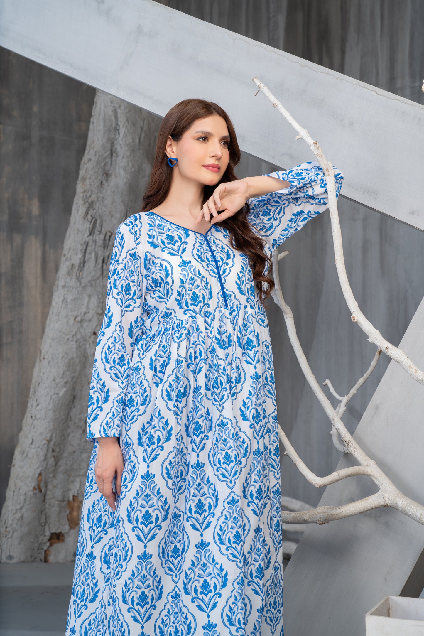 NK Everyday Lawn Co-ords – Blue Block Print Style Frock & Trousers Set NKE2