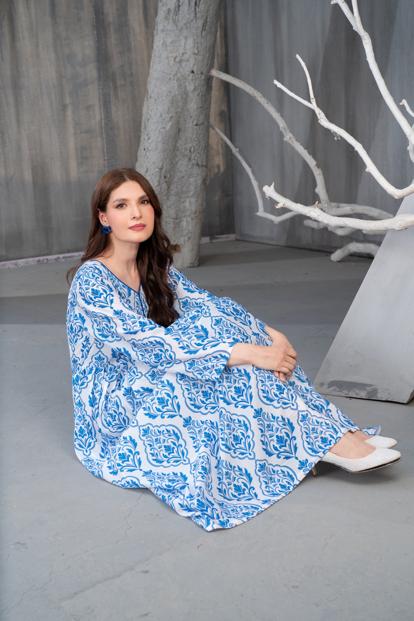 NK Everyday Lawn Co-ords – Blue Block Print Style Frock & Trousers Set NKE2