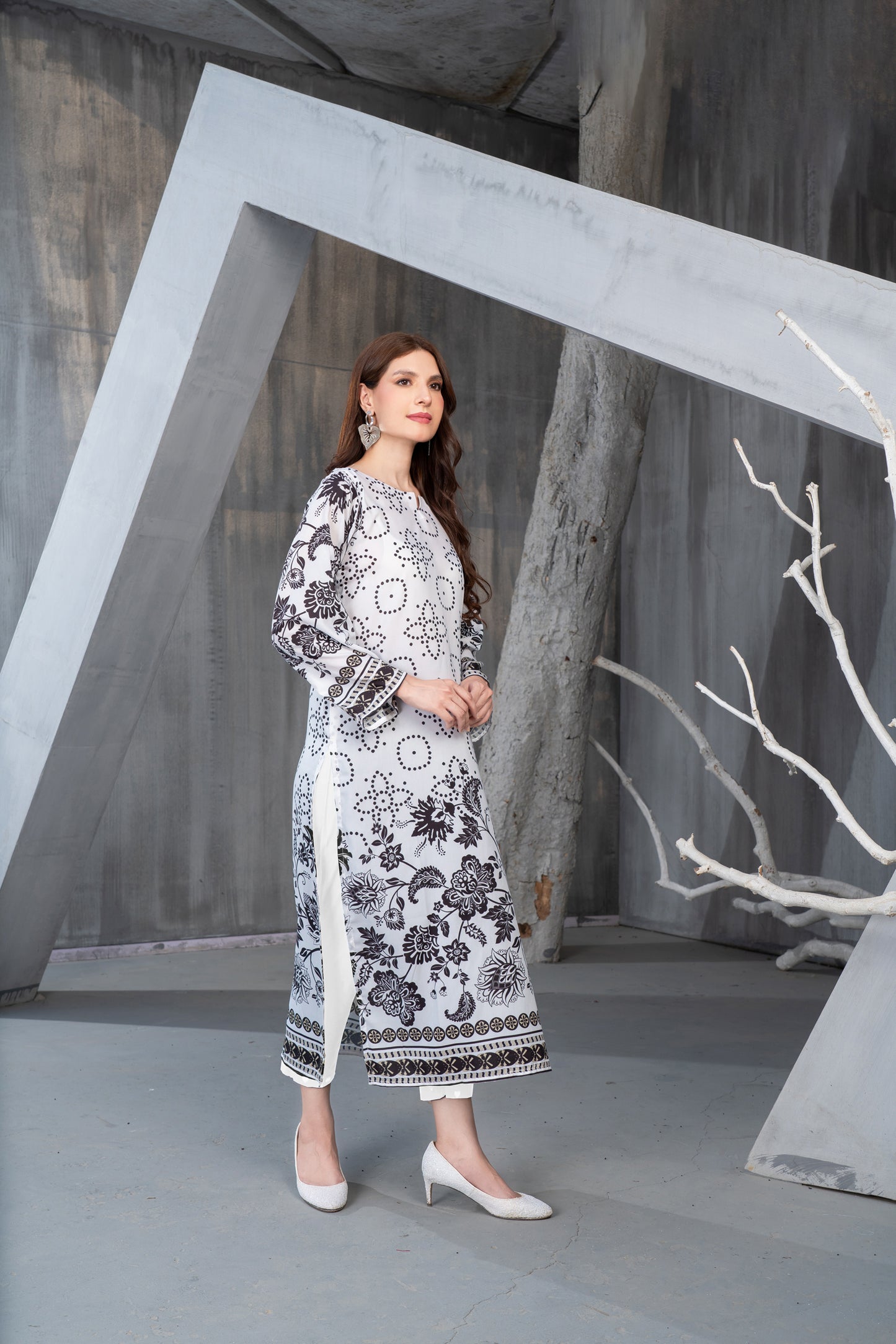 NK Everyday Lawn Co-ords – Black & White Floral Printed 2pc Set NKE1