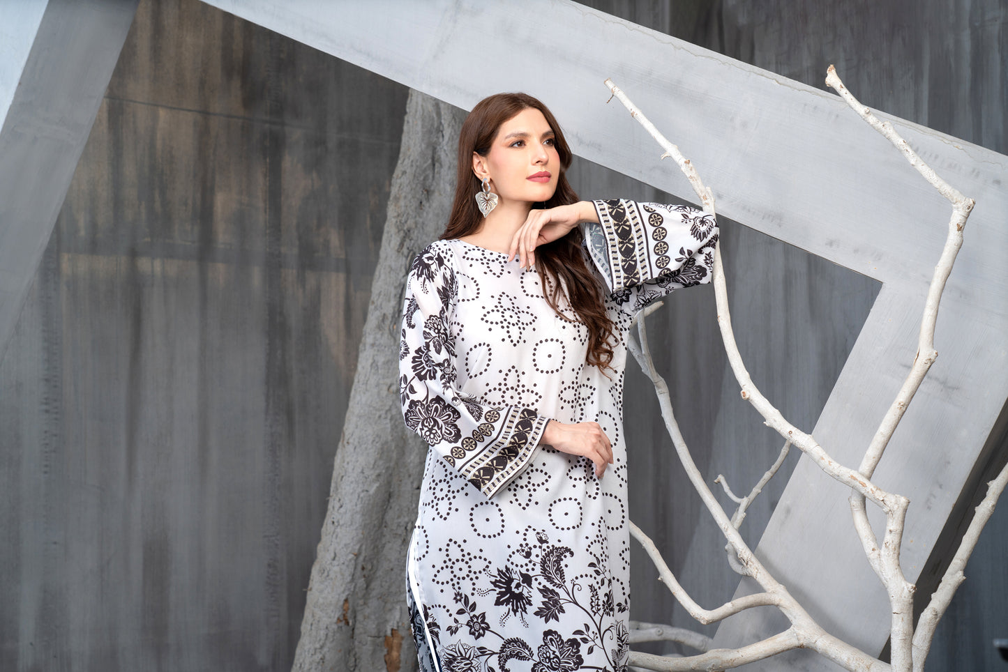 NK Everyday Lawn Co-ords – Black & White Floral Printed 2pc Set NKE1