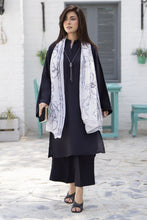 Classic Black 3-Piece Poly Raw Silk Suit with White Printed Silk Scarf | Essentials by Miski – EBM7