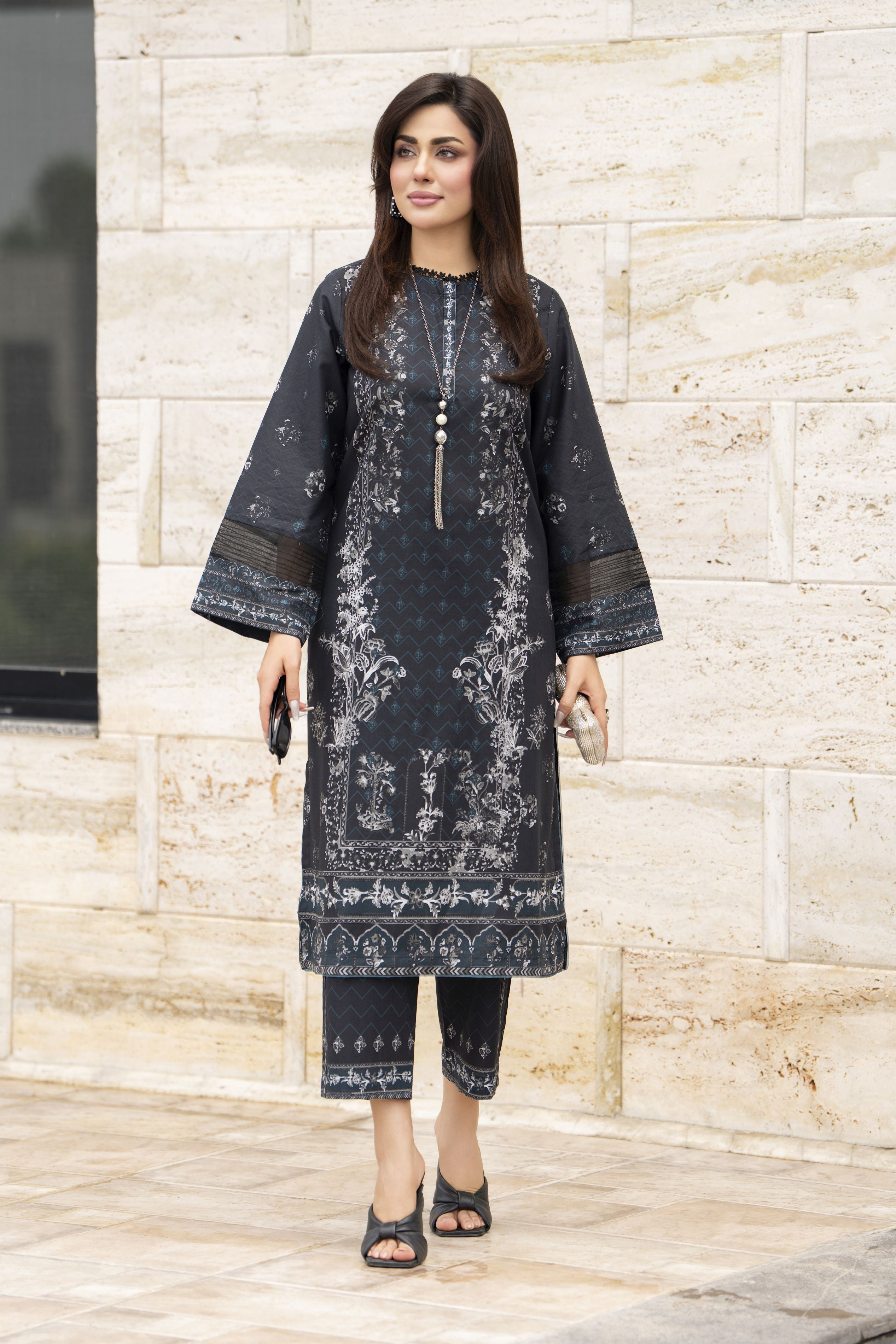 Dawn Petals by Sahar Black Printed Co-ord Set DPS8