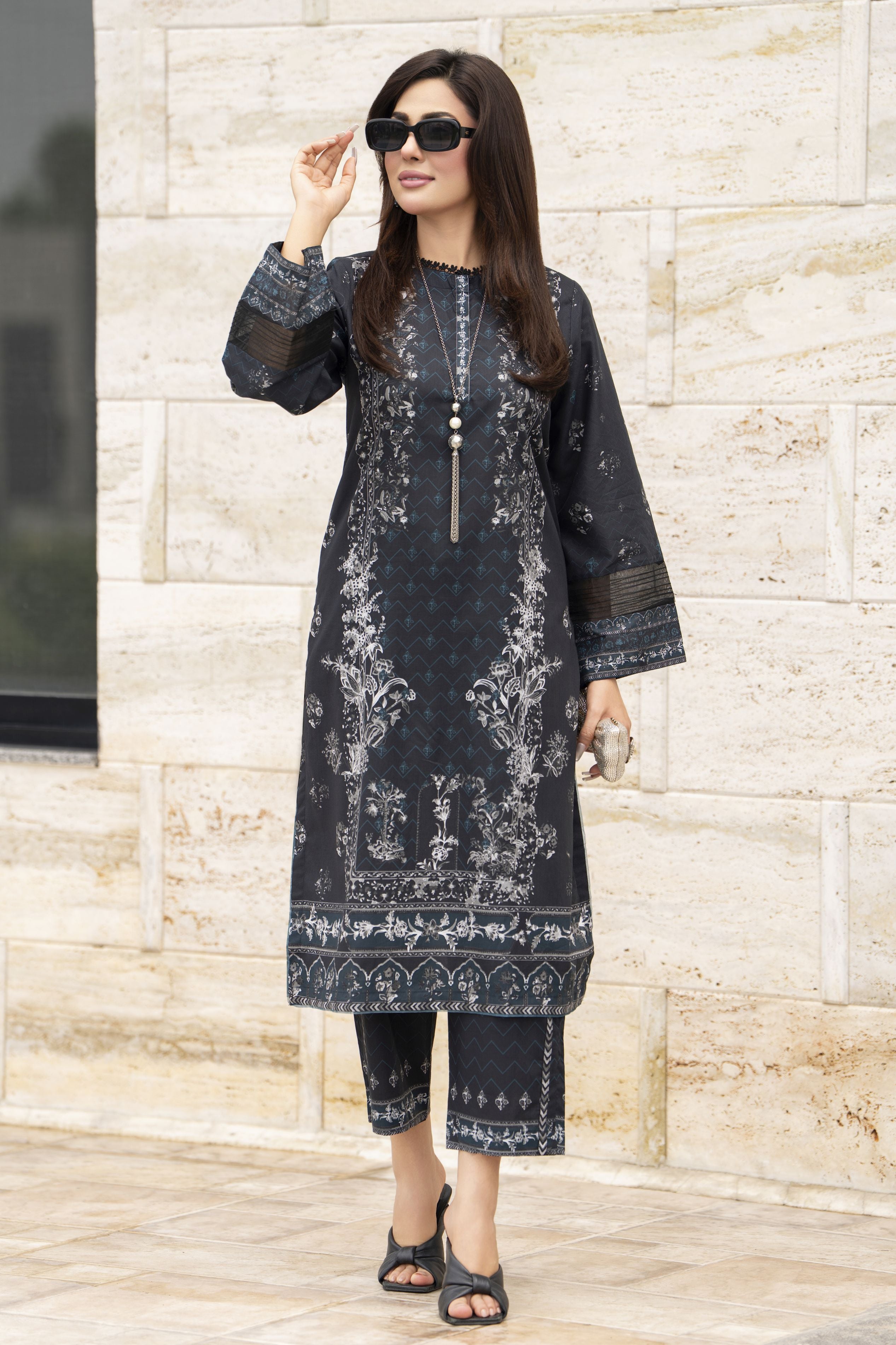 Dawn Petals by Sahar Black Printed Co-ord Set DPS8