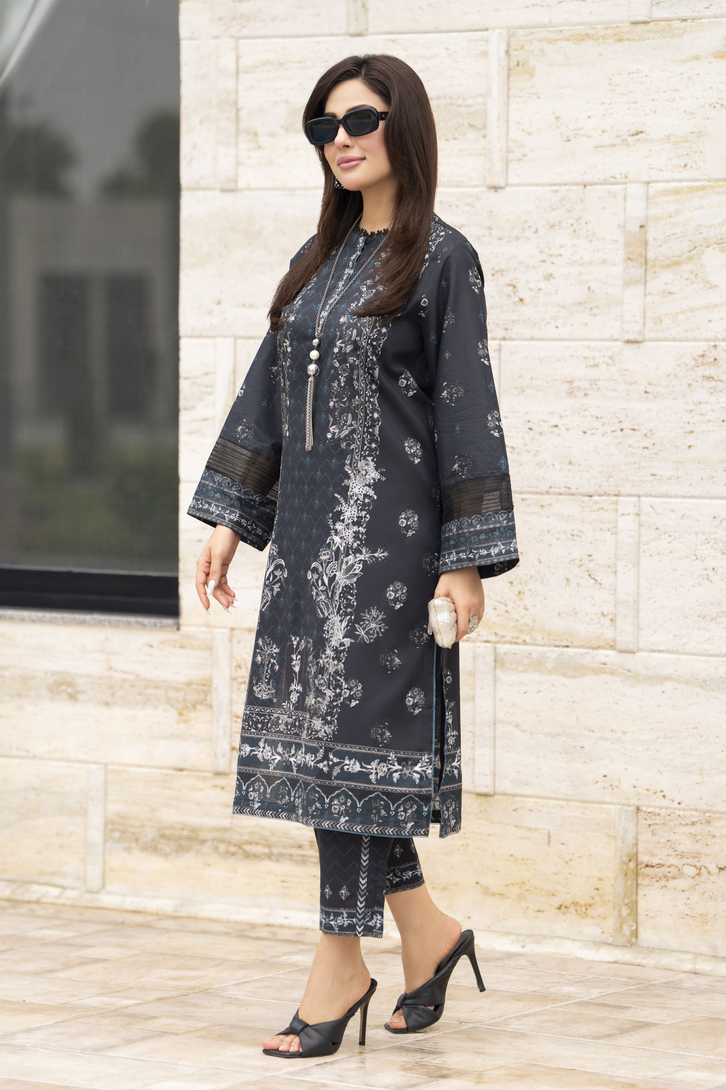 Dawn Petals by Sahar Black Printed Co-ord Set DPS8