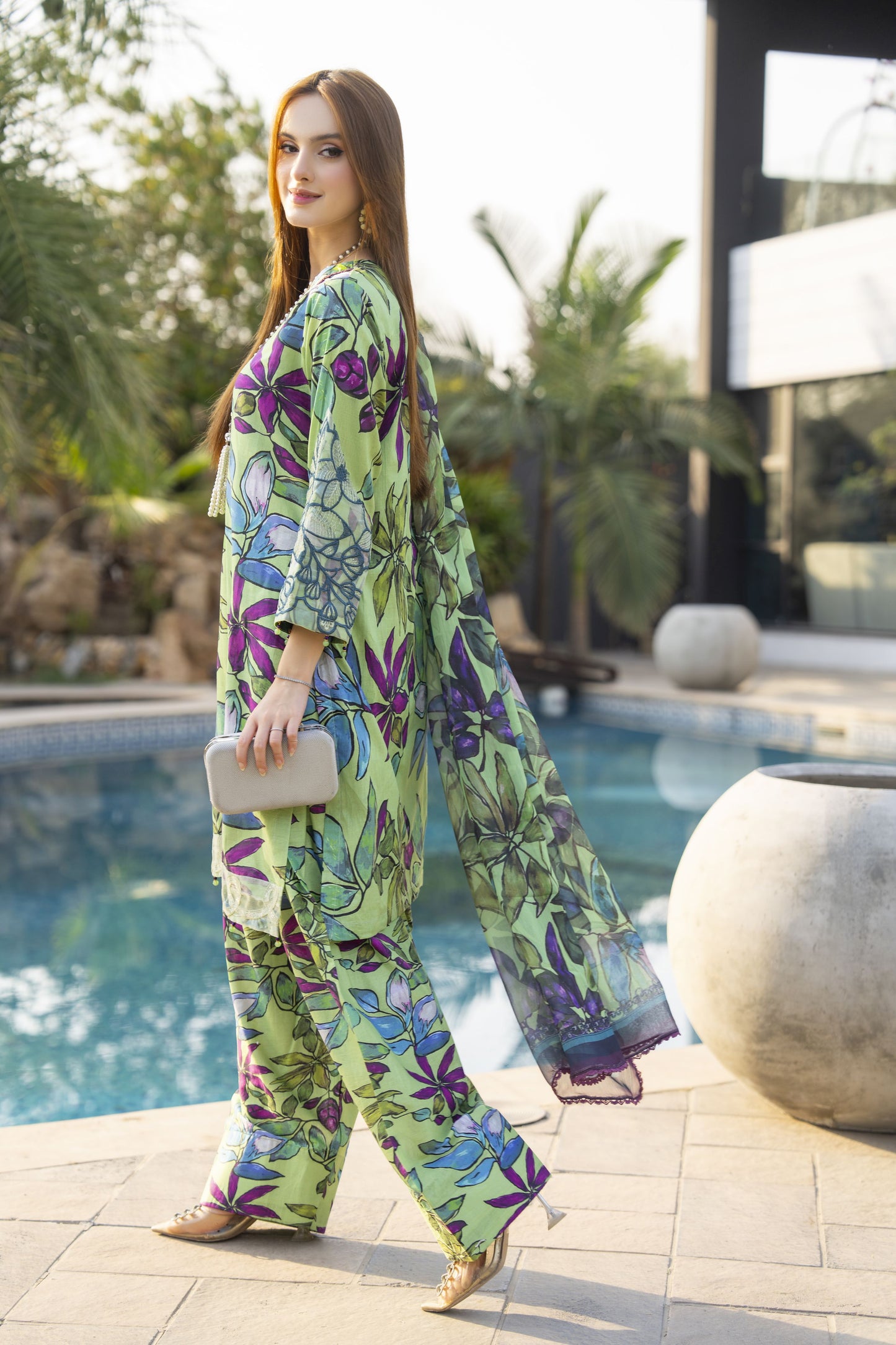 Lime Green Printed Lawn Farshi Set Rangrez by Sakeena Hasan RBS1