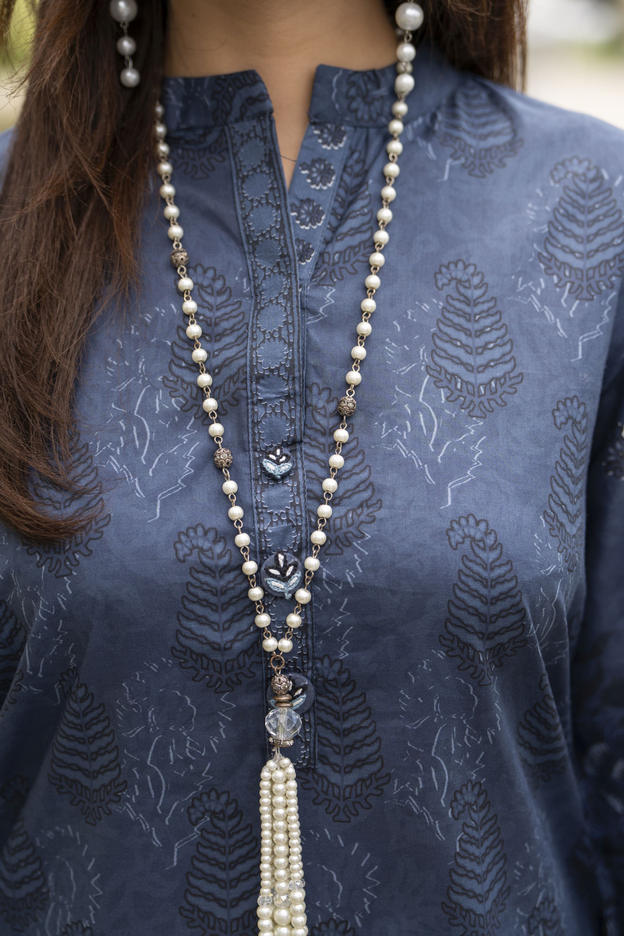 Dawn Petals by Sahar Greyish Blue Co-ord Set with Lace Culottes DPS7