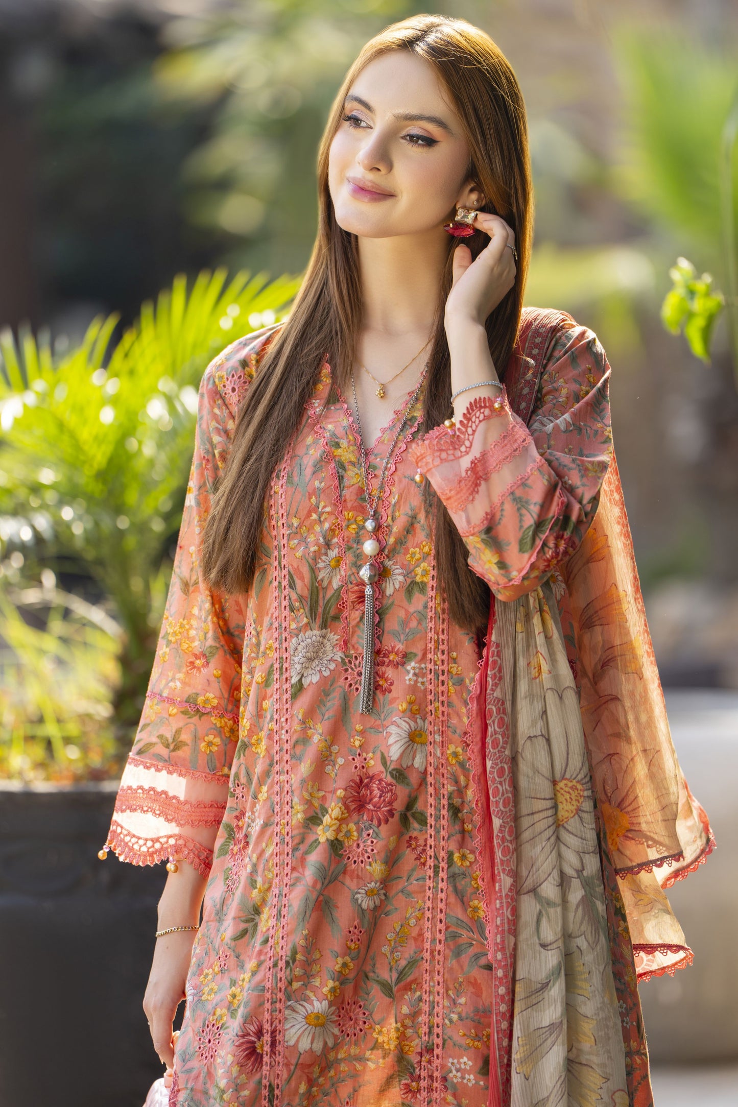 Coral Pink Chikankari 3pc Lawn Suit Rangrez by Sakeena Hasan RBS5