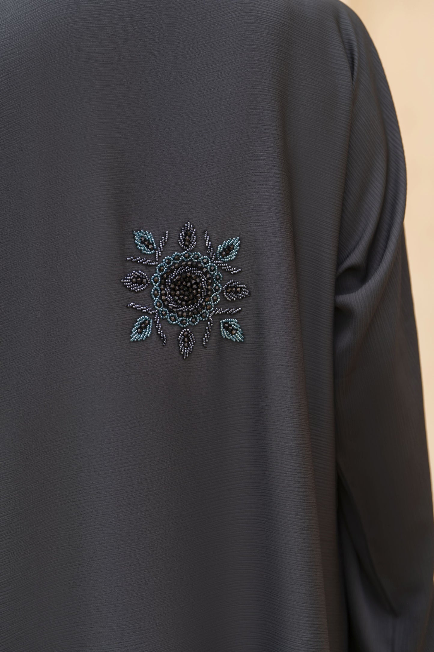 Zaina Veil of Grace – Hand Embellished Charcoal Grey Abaya ZMD1