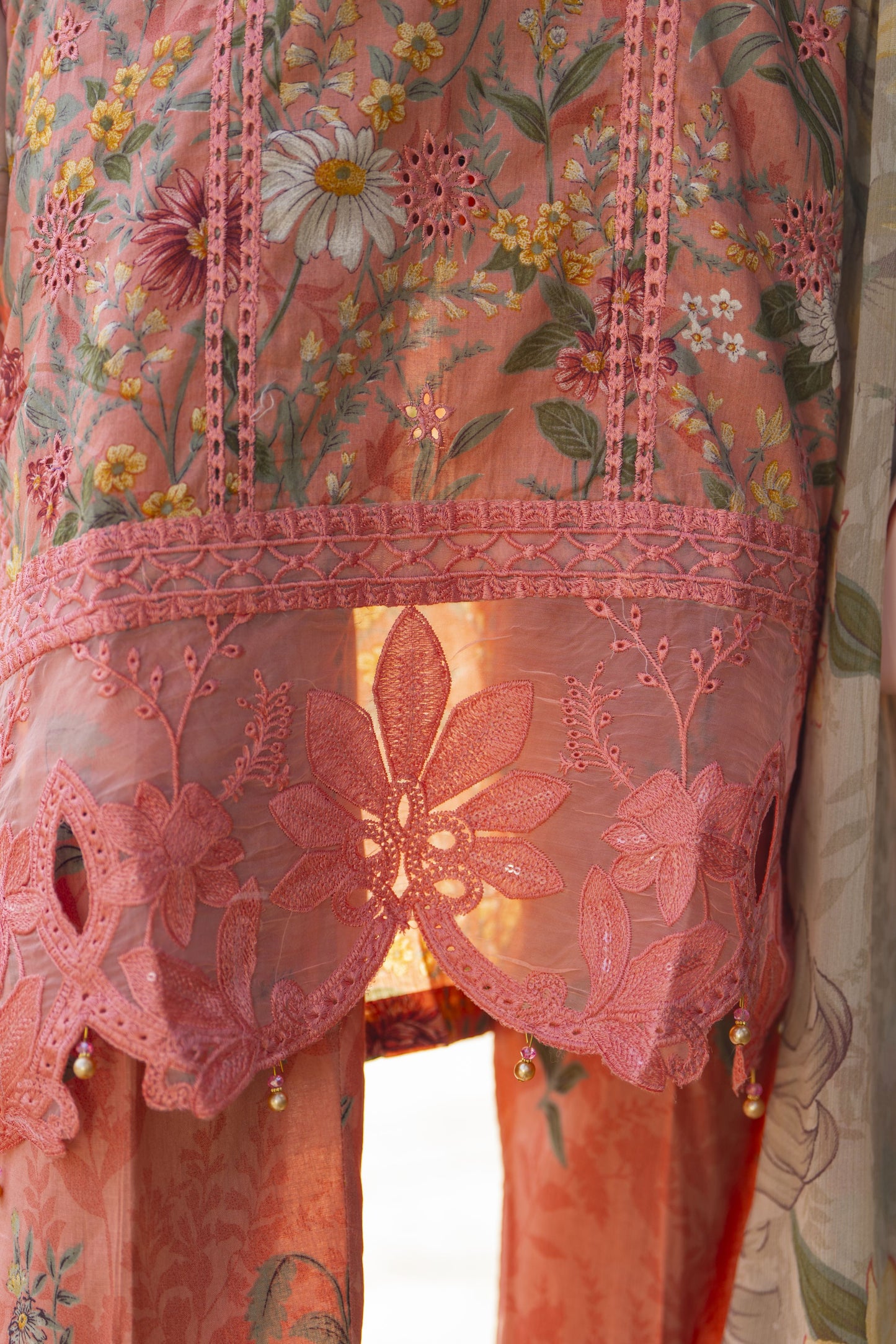 Coral Pink Chikankari 3pc Lawn Suit Rangrez by Sakeena Hasan RBS5