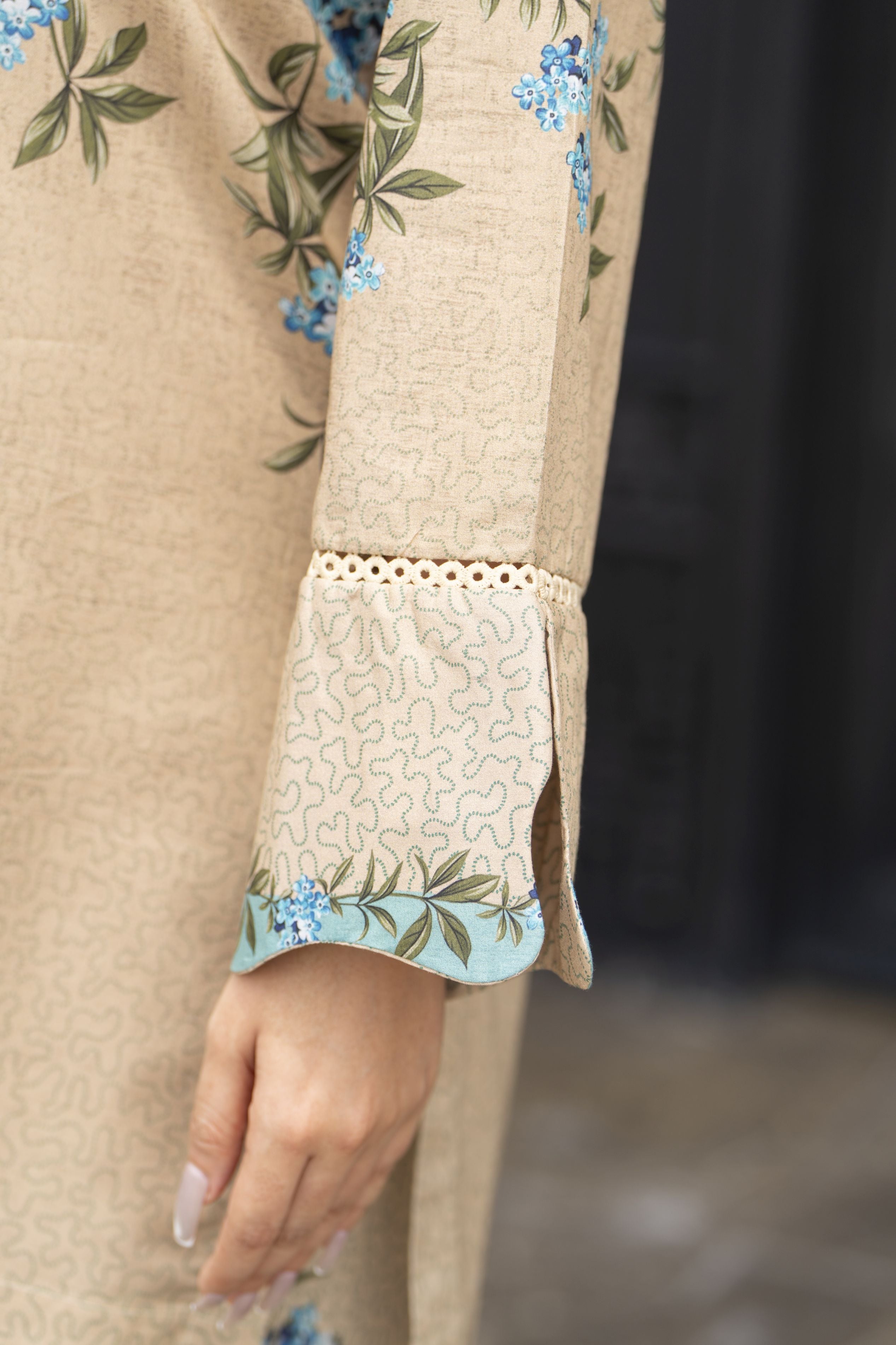 Dawn Petals by Sahar Beige Co-ord Set with Blue Floral Print DPS5