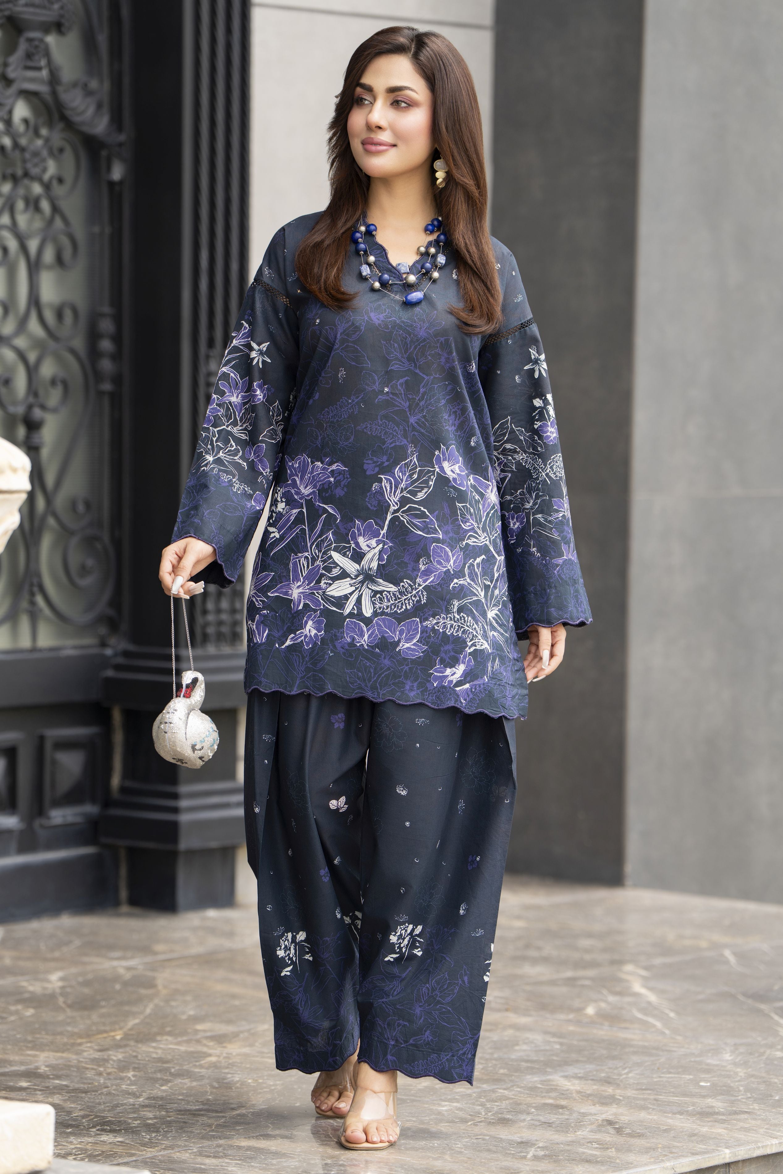 Dawn Petals by Sahar Black 2pc Dress with Cutwork Shalwar DPS4