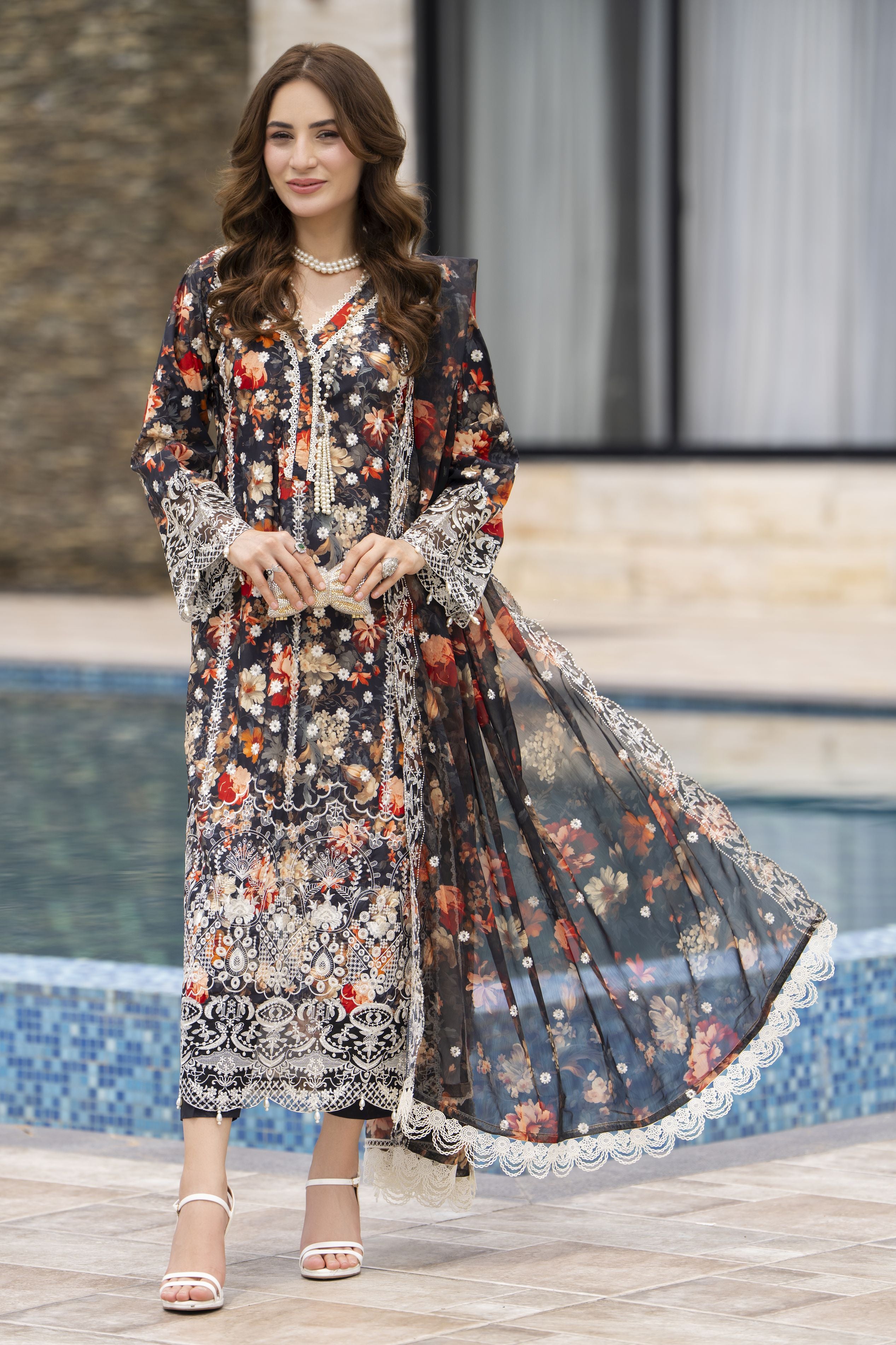 Modern Muse by Arwah – 3pc Printed & Embroidered Grip Suit MMB4