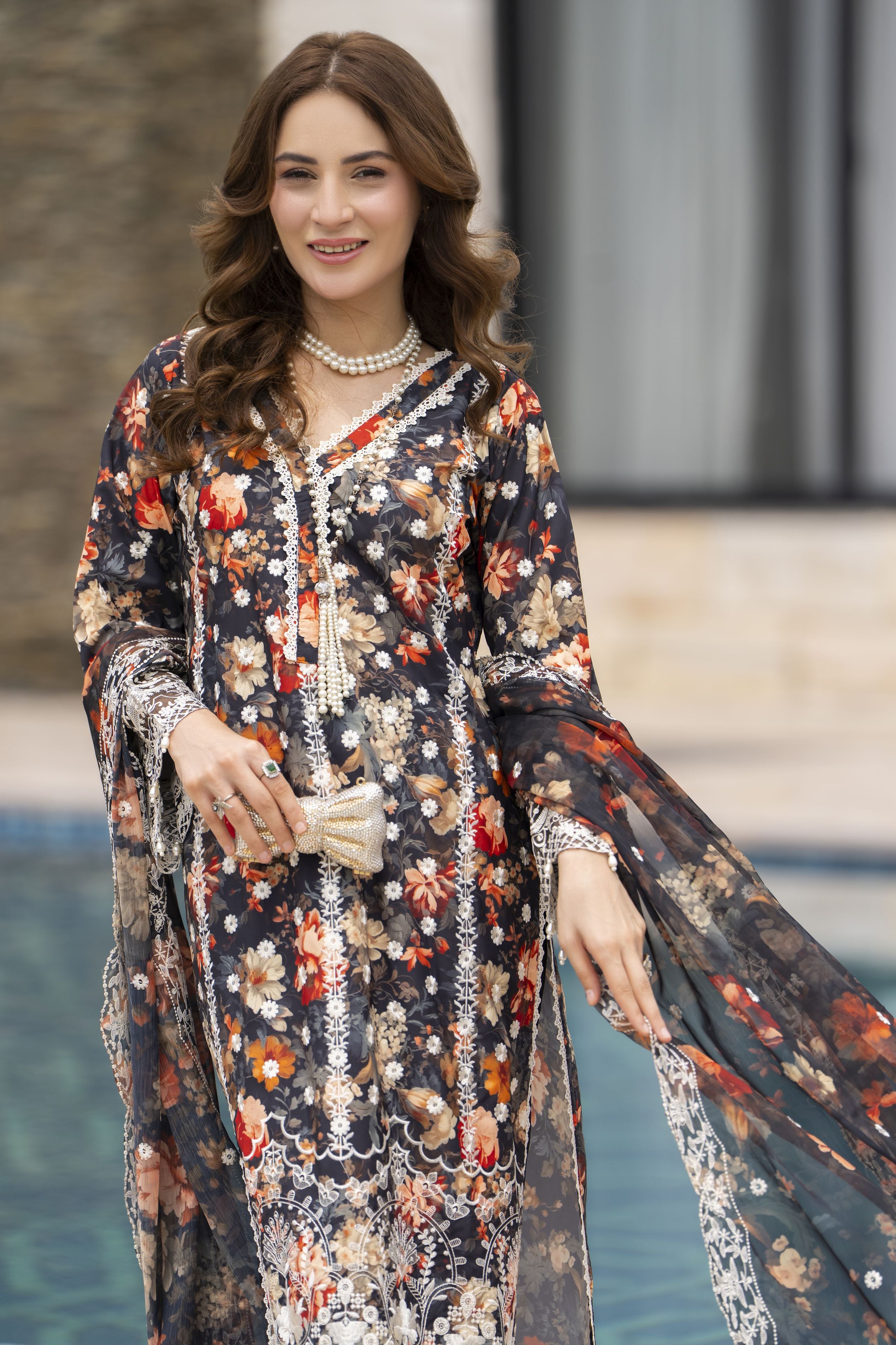 Modern Muse by Arwah – 3pc Printed & Embroidered Grip Suit MMB4