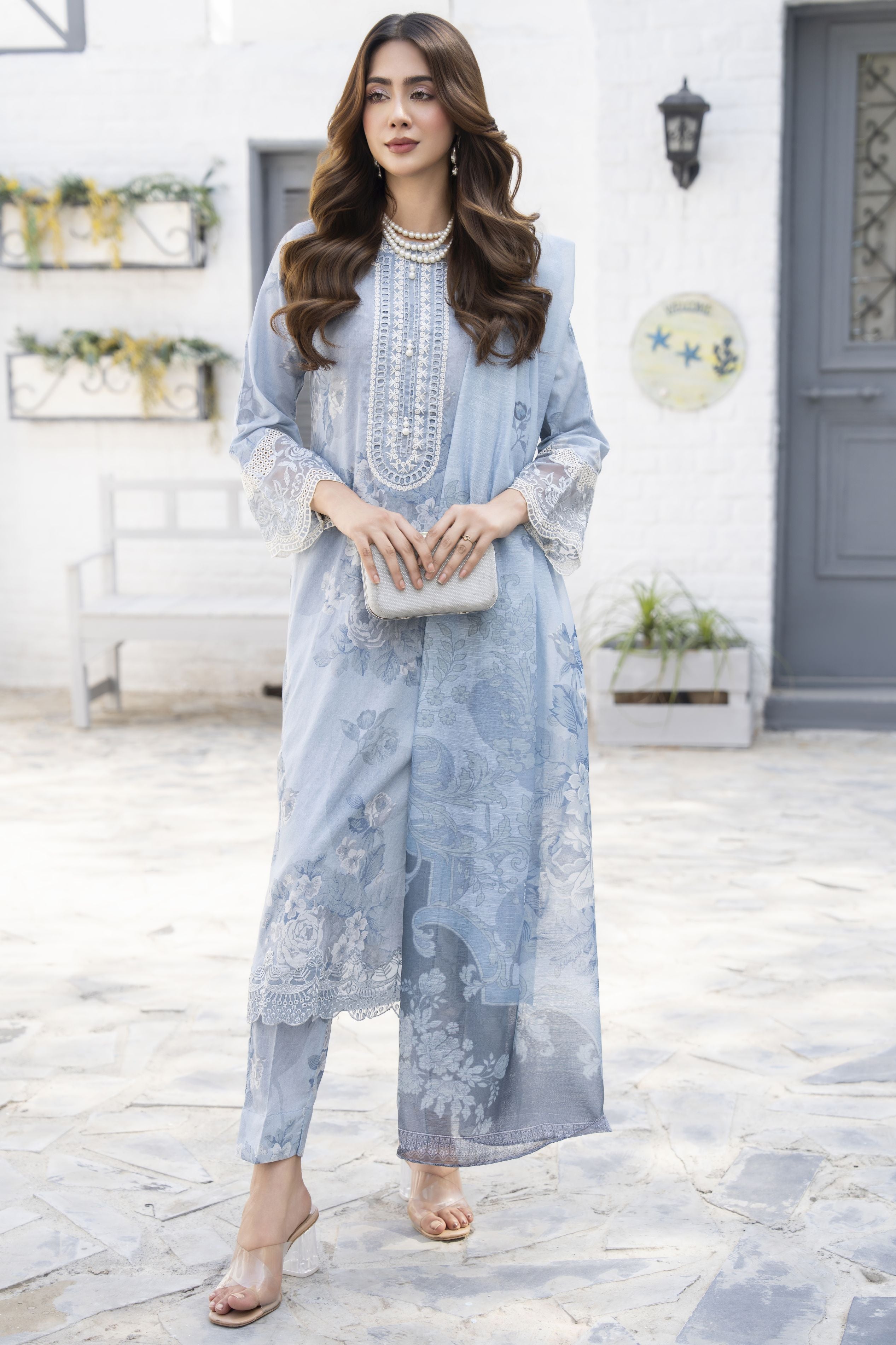 3pc Powder Blue Lawn Ready to Wear Pakistani Women Summer Dress by Zai 3pc Powder Blue Lawn Ready to Wear Pakistani Women Summer Dress by Zai