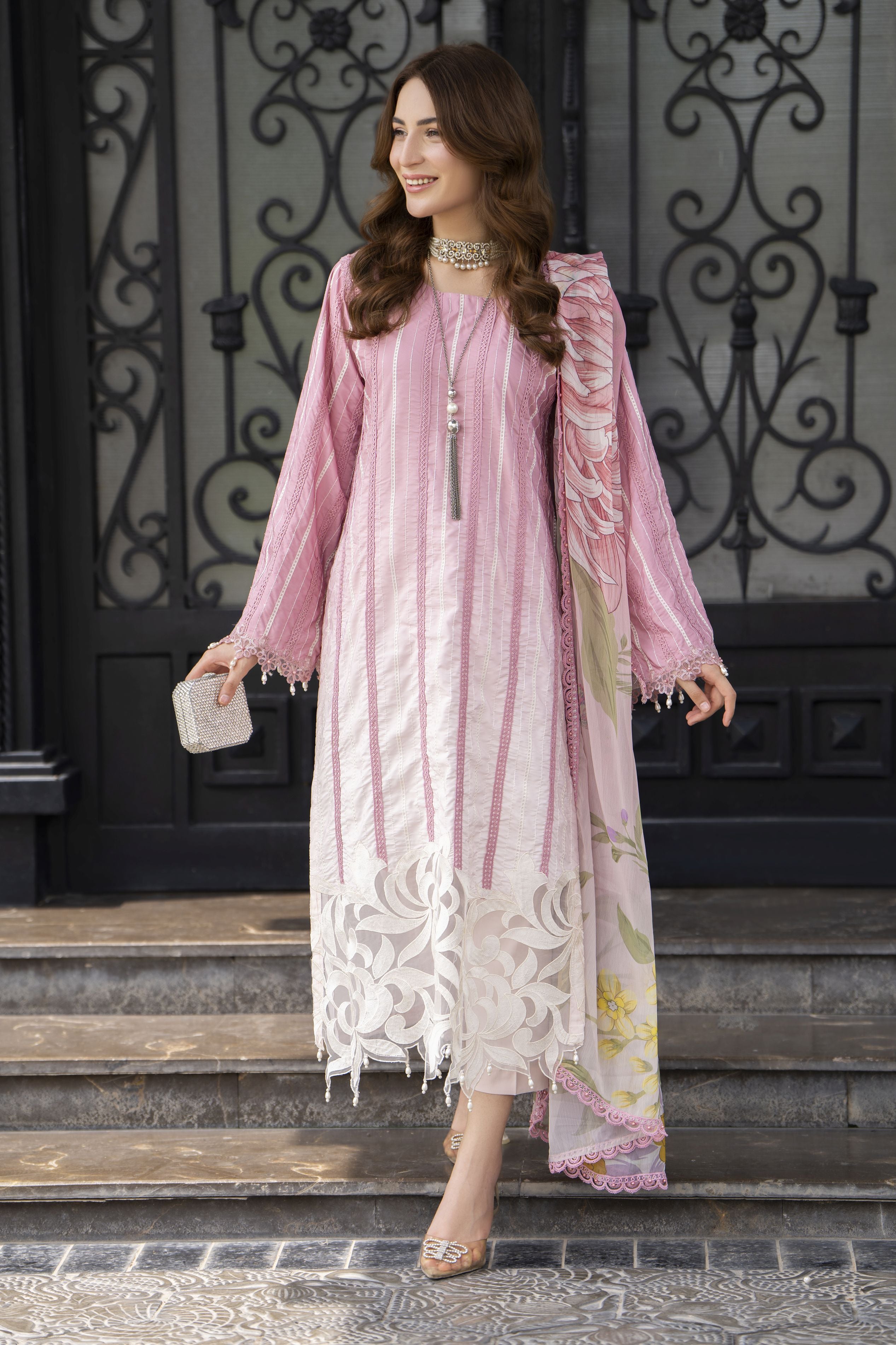 Modern Muse by Arwah – 3pc Printed & Embroidered Grip Suit MMB2