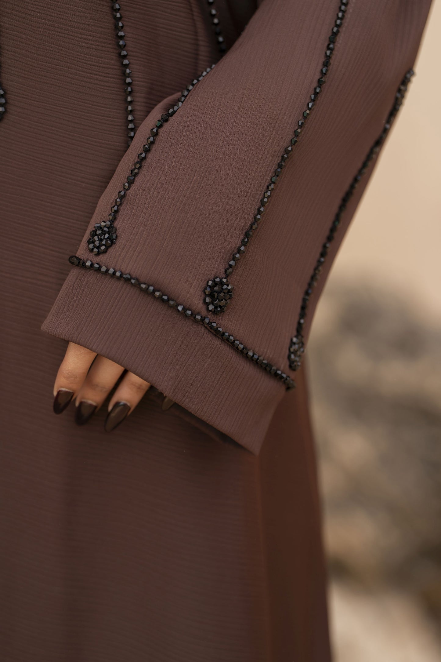 Zaina Veil of Grace – Hand Embellished Mocha Brown Abaya ZMD2