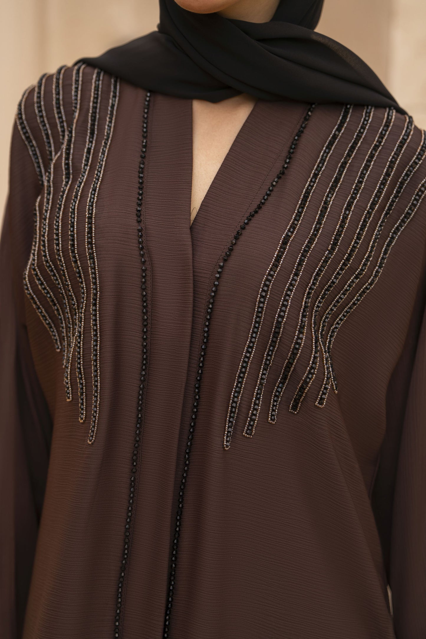 Zaina Veil of Grace – Hand Embellished Cocoa Brown Abaya ZMD7