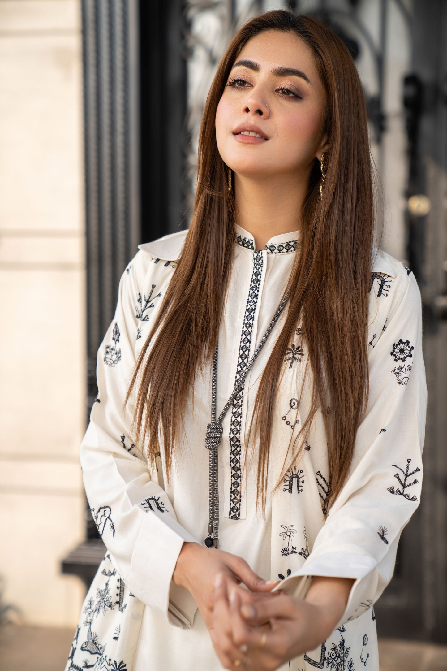 Vogue Vistas Linen Embroidered Dress by Zaiwa ZB1