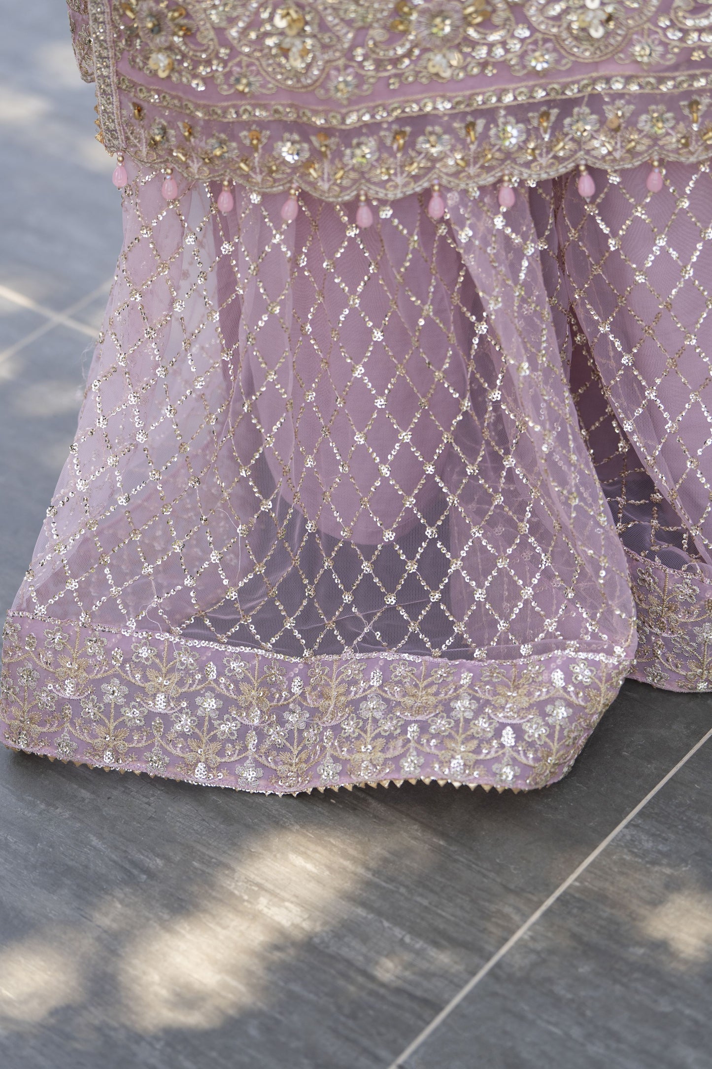 Shaadi by Silver Chiffon Handwork Long Shirt with Net Sharara SXS8