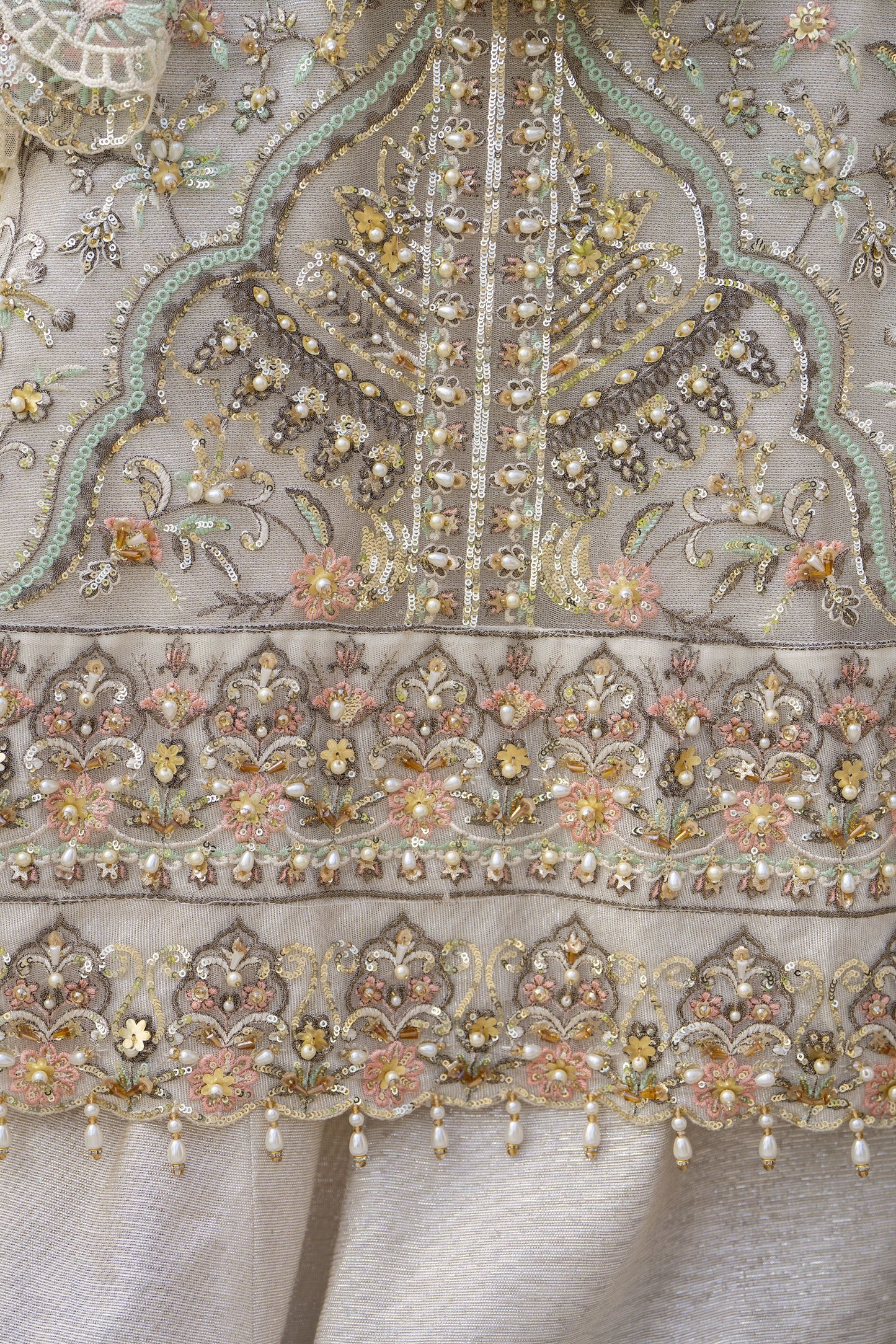 Zaiwaraat by Arwah – Off White Handworked Net Shirt with Sequin Sharara – ZWR15