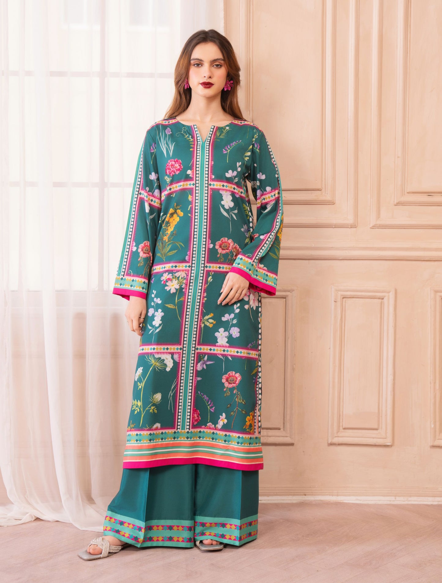 Teal and Pink Box Floral Coord Set – Grip Coords by Sakeena Hasan – GCS9