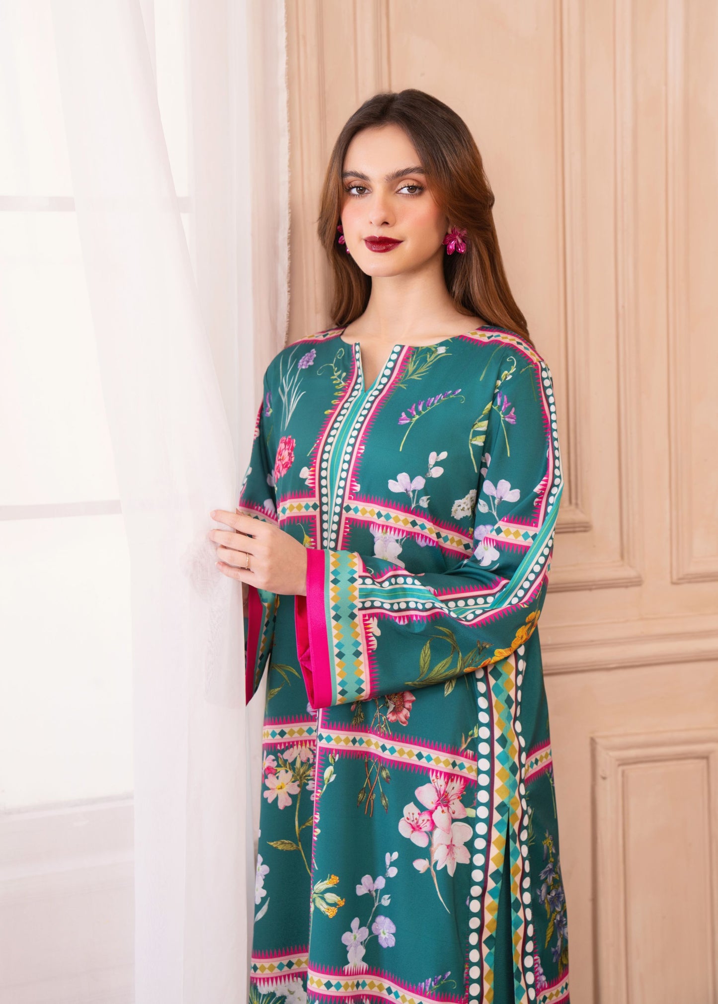 Teal and Pink Box Floral Coord Set – Grip Coords by Sakeena Hasan – GCS9