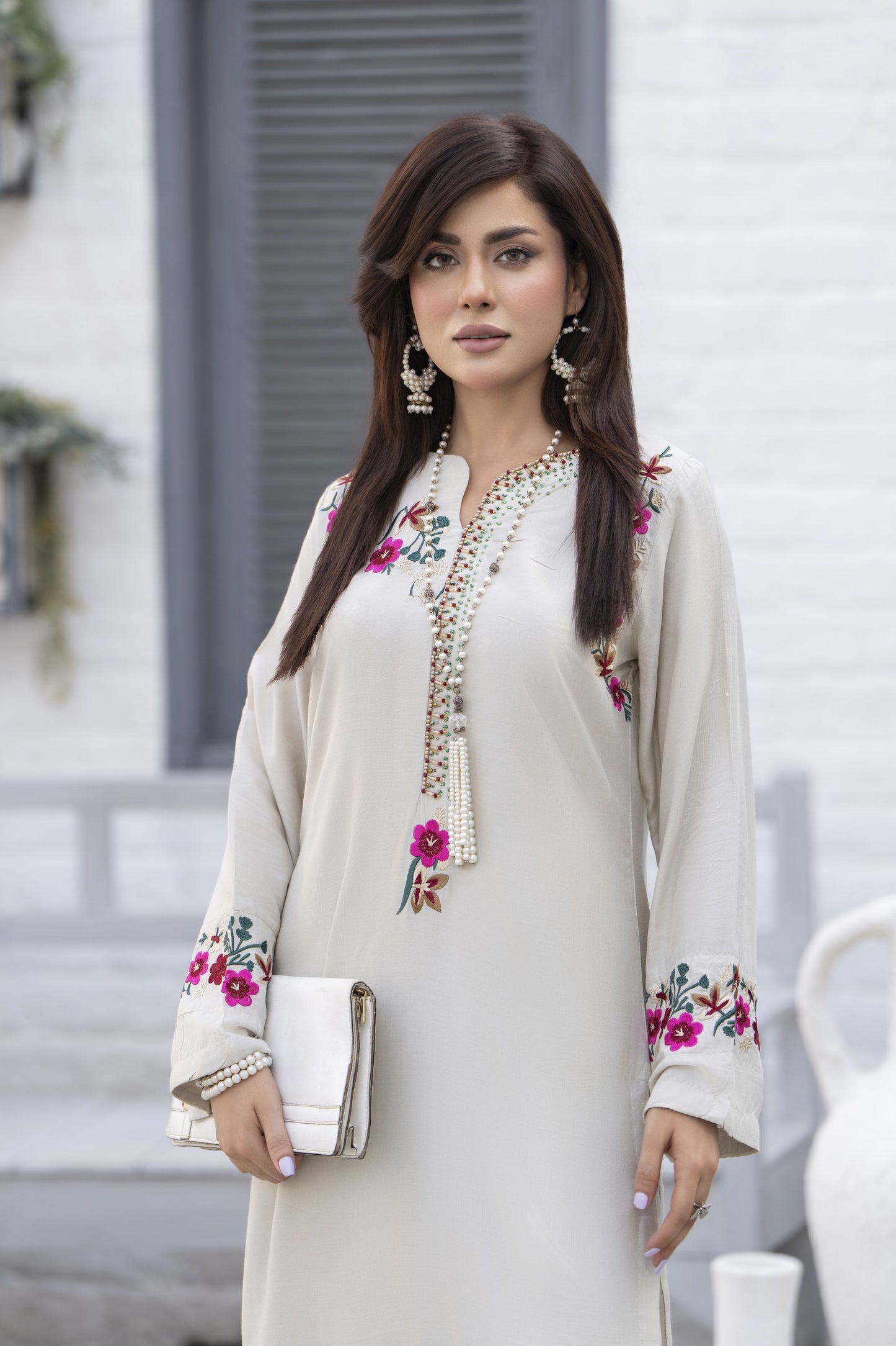 Zaiwa Beige Linen 2pc Handmade Neckline Designer Womenswear | Sku Code: ZBRW11