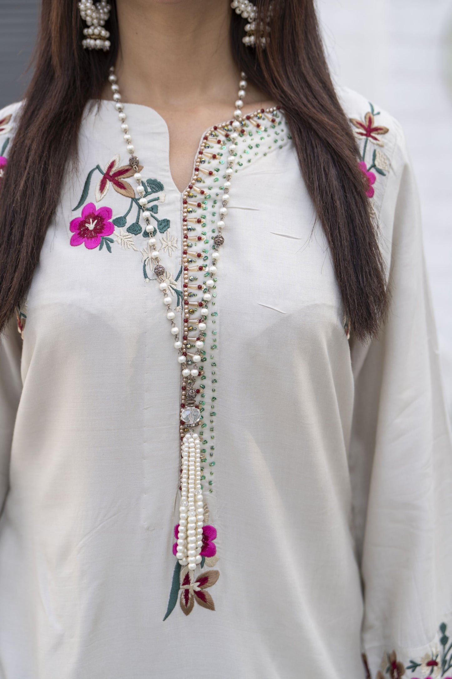 Zaiwa Beige Linen 2pc Handmade Neckline Designer Womenswear | Sku Code: ZBRW11