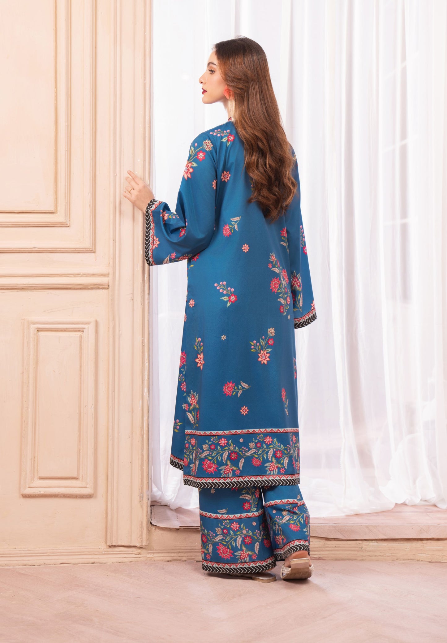 Blue and Red Floral Printed Coord Set – Grip Coords by Sakeena Hasan – GCS10