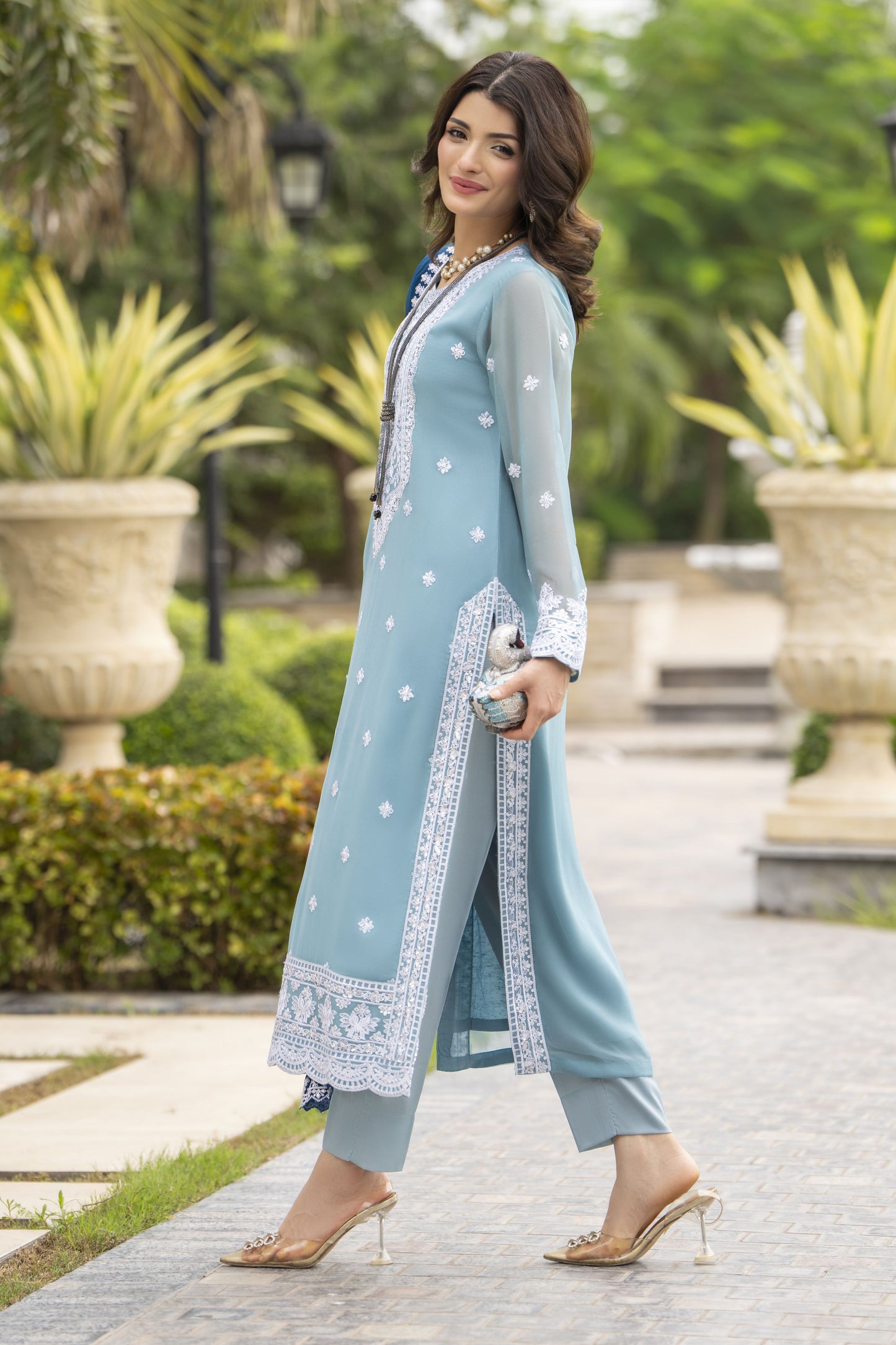 Whispers by Aleezay – Powder Blue Chiffon 3pc Ready to Wear Dress WBA5