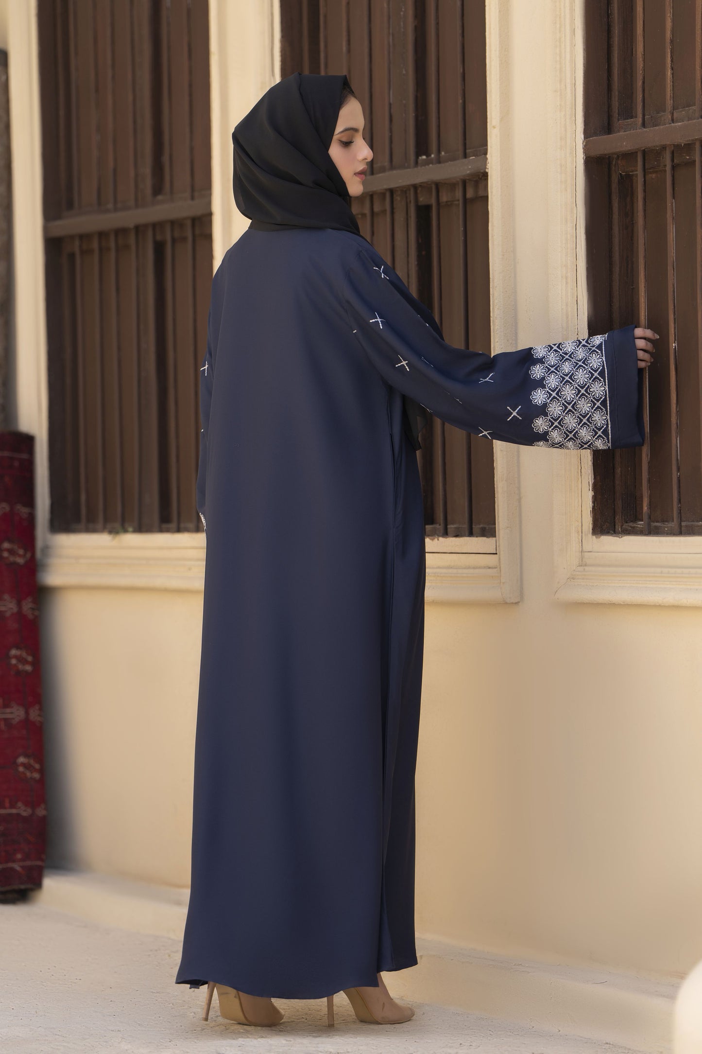 Midnight Navy Embroidered Abaya – Veil of Grace by Zaina ZVG14