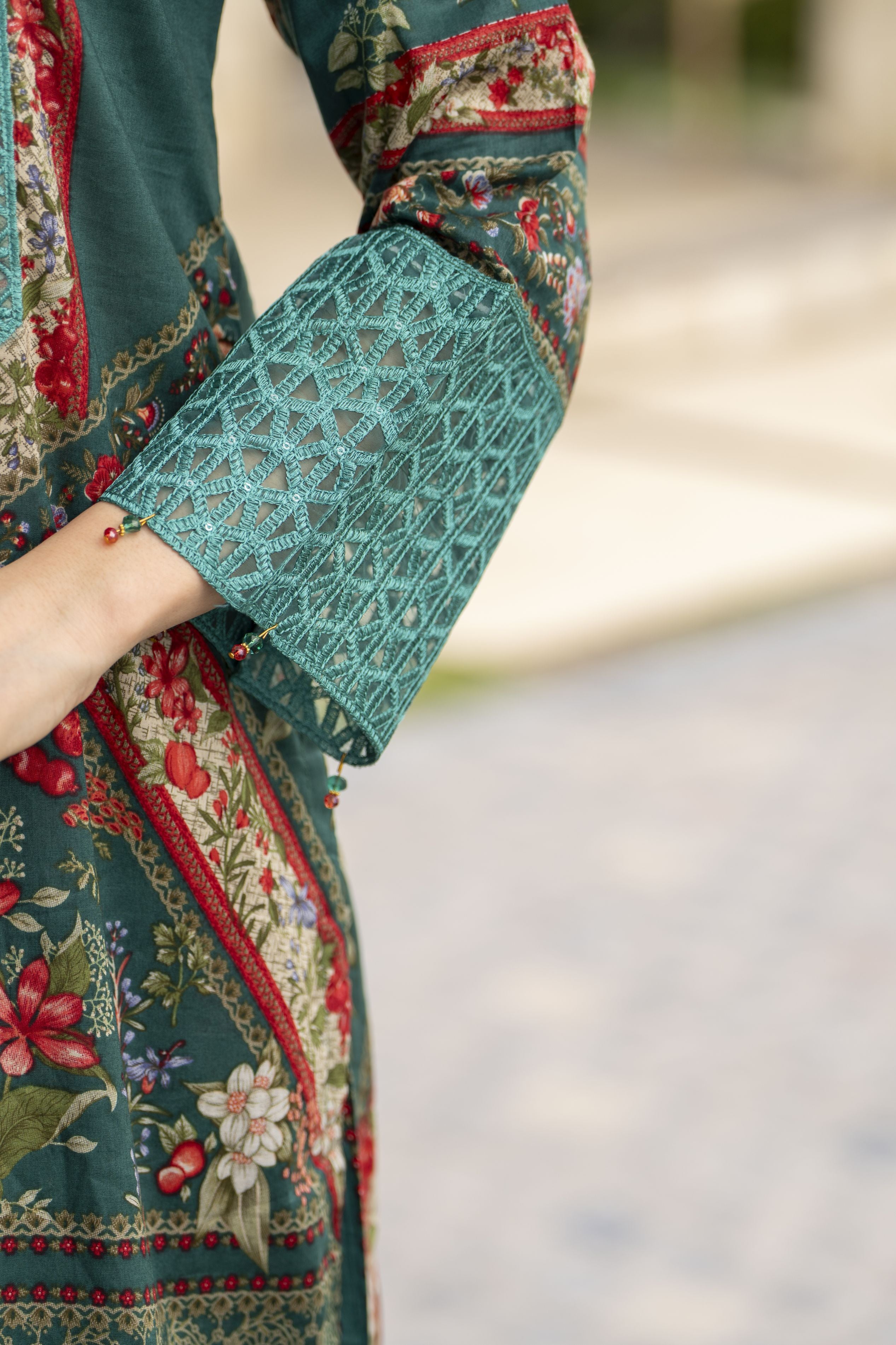 Sakeena Summer Ease – 3pc Teal Lawn Dress with Chiffon Dupatta SSE4