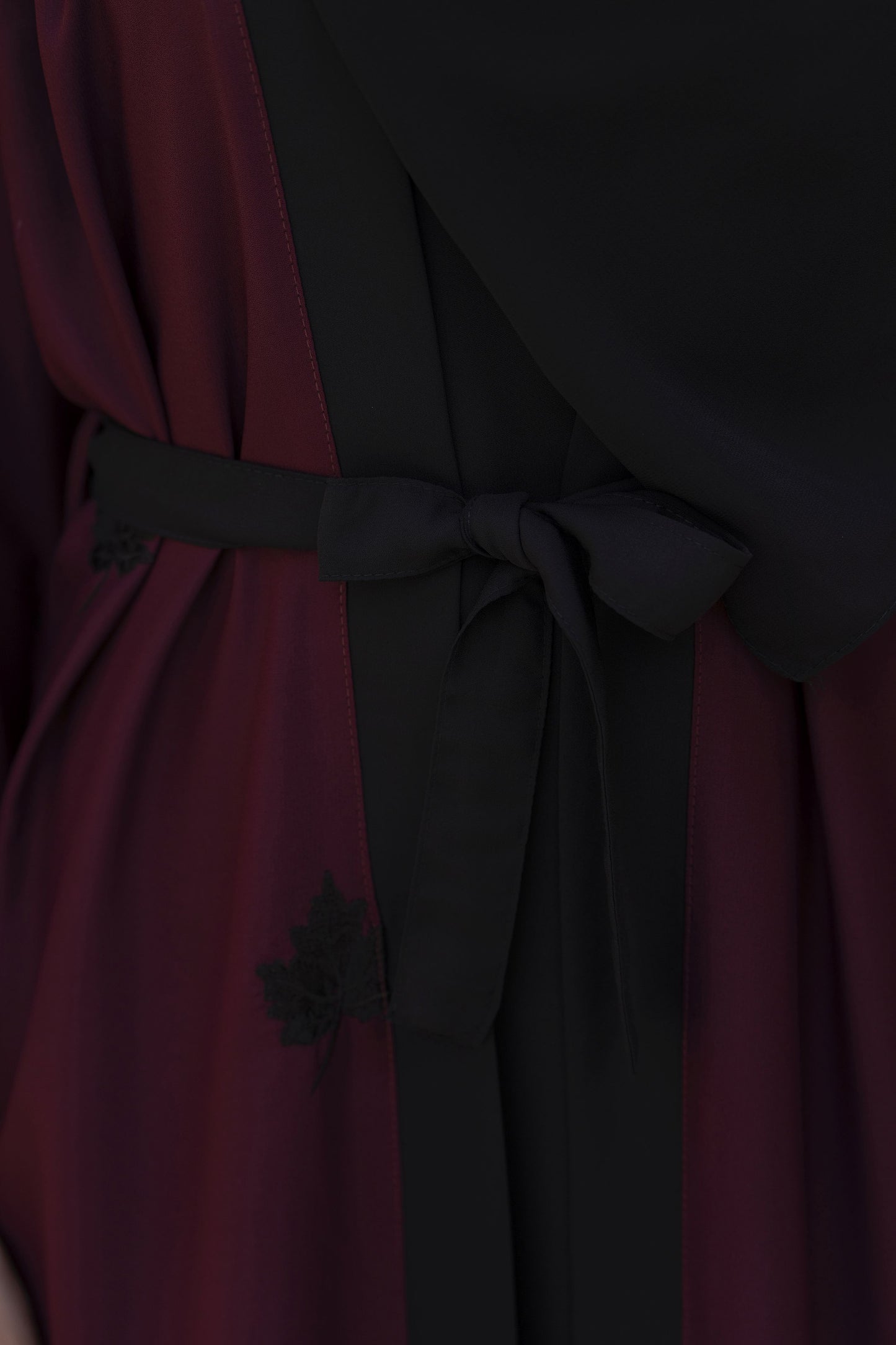 Zaina Veil of Grace – Embroidered Maroon & Black Abaya Set with Scarf & Belt ZVG7