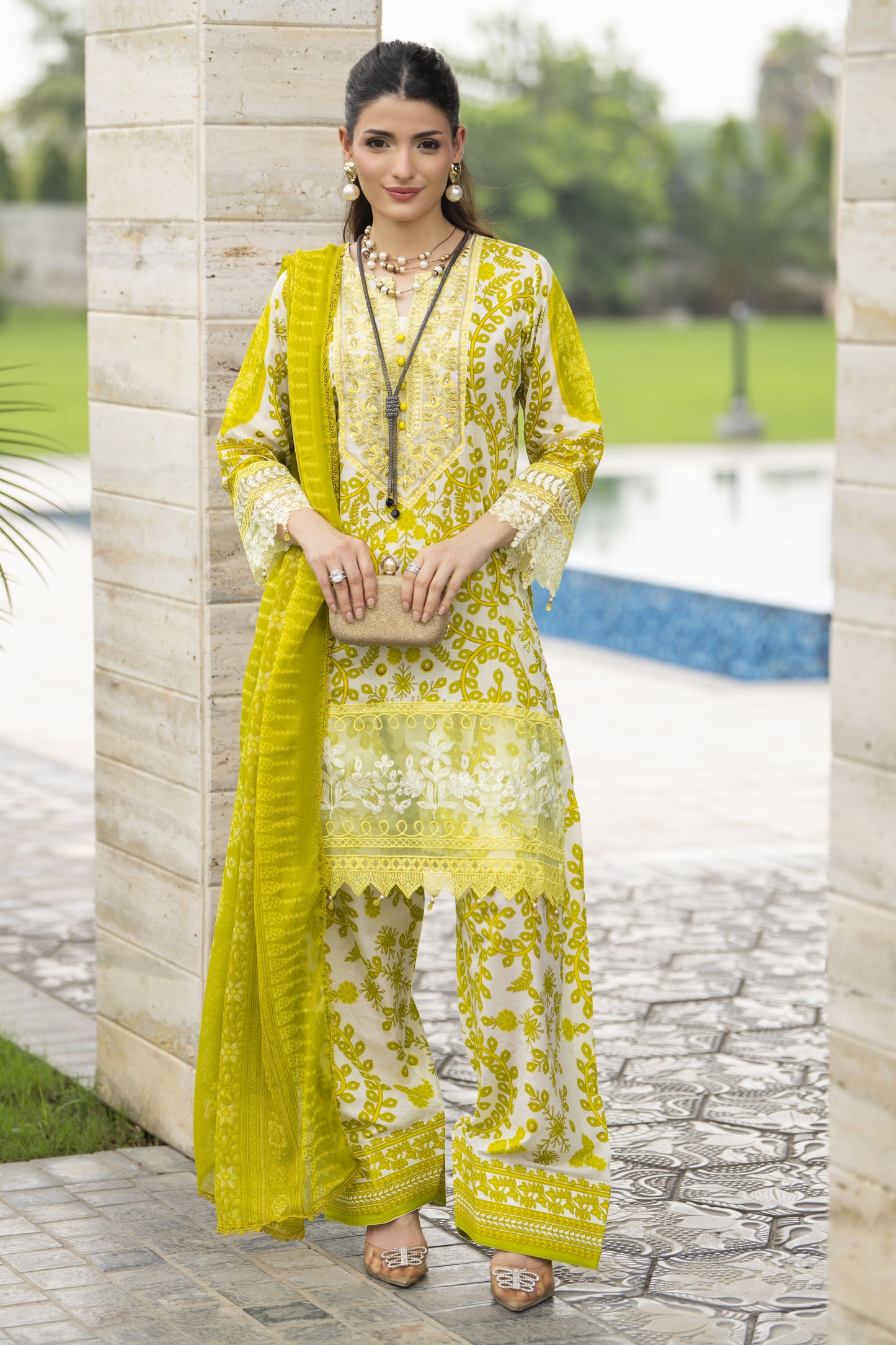 Sakeena Summer Ease – 3pc Yellow Lawn Dress with Farshi Shalwar SSE5
