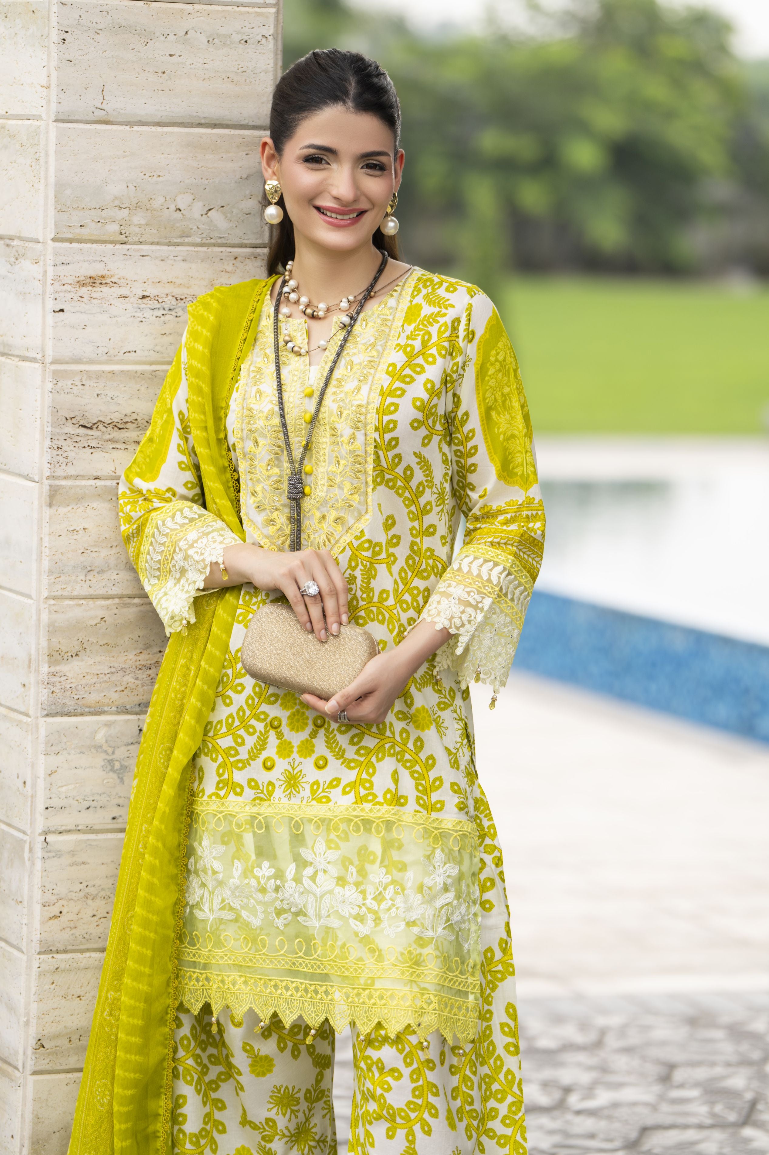Sakeena Summer Ease – 3pc Yellow Lawn Dress with Farshi Shalwar SSE5