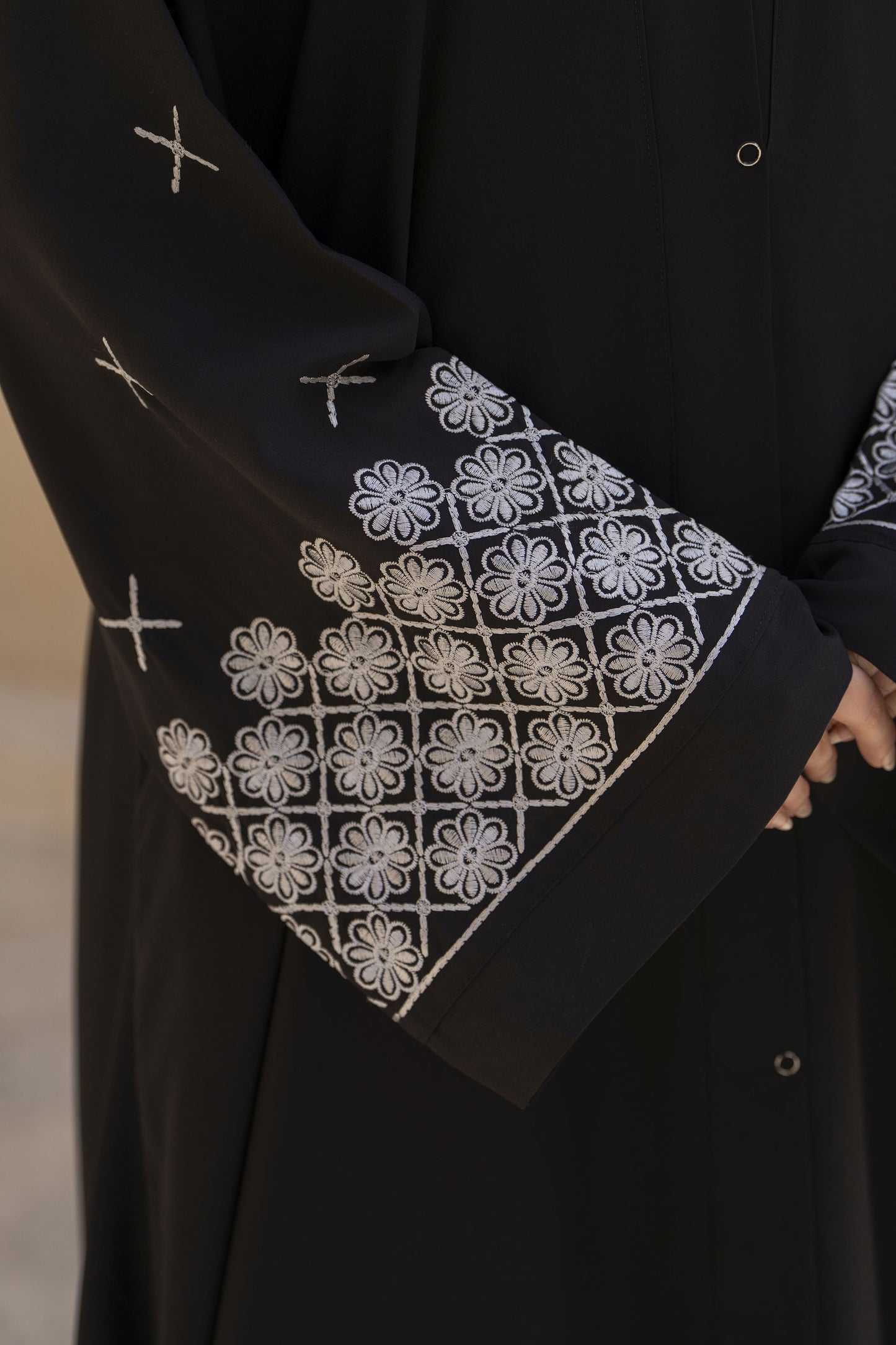 Zaina Veil of Grace – Black Abaya with White Embroidery ZVG3