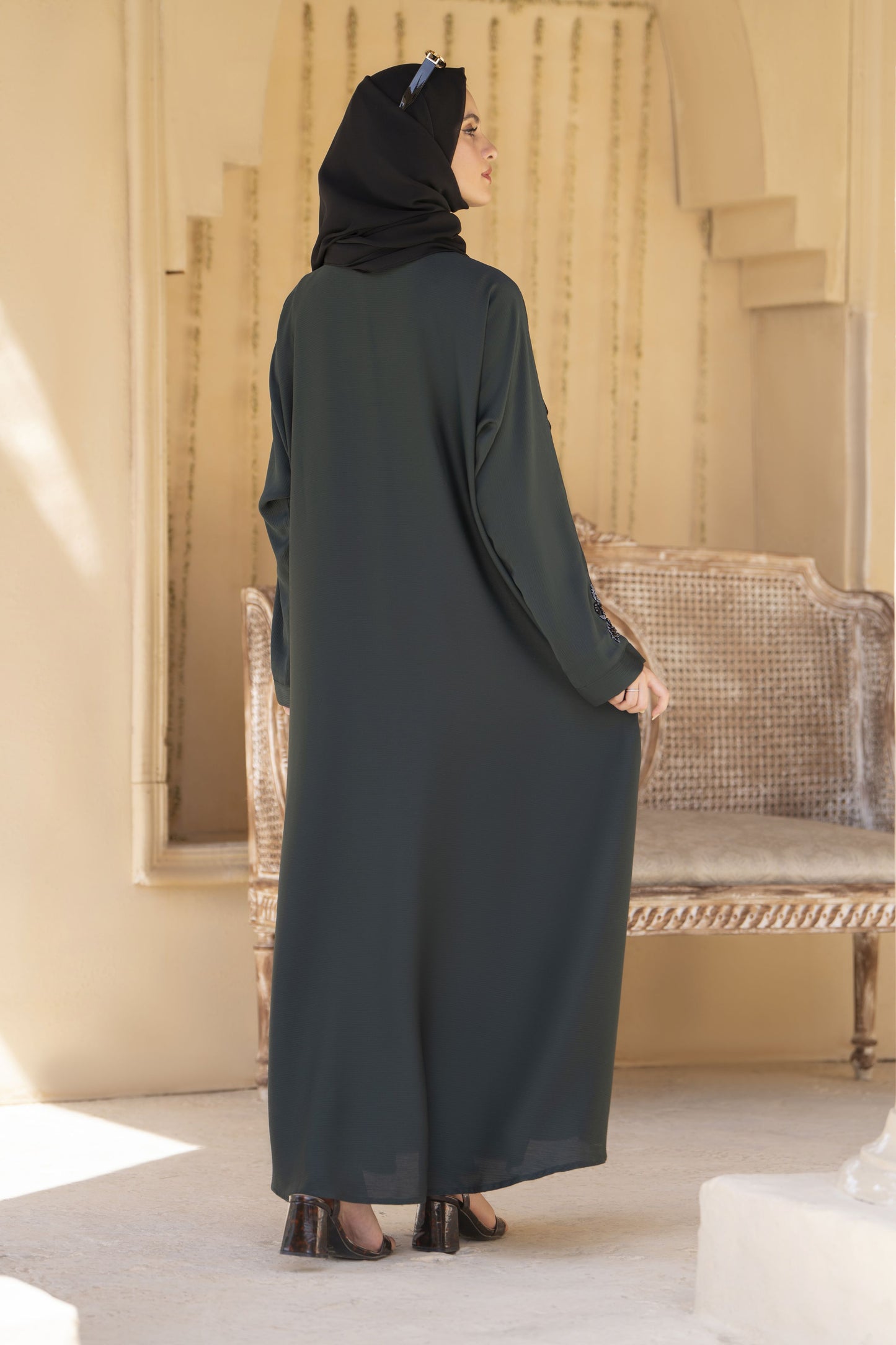 Zaina Veil of Grace – Hand Embellished Deep Green Abaya ZVG10