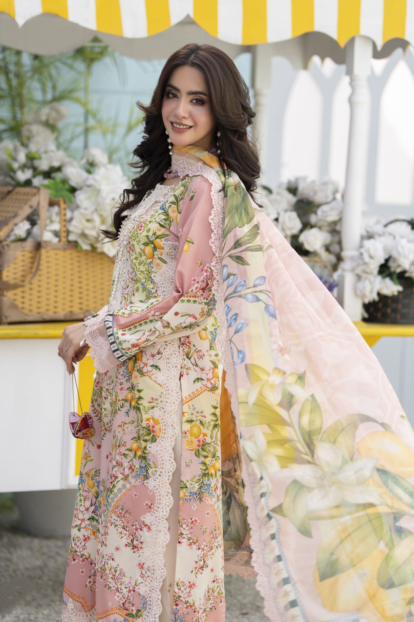 3pc Printed & Embroidered Lawn Suit with Chiffon Dupatta RES12
