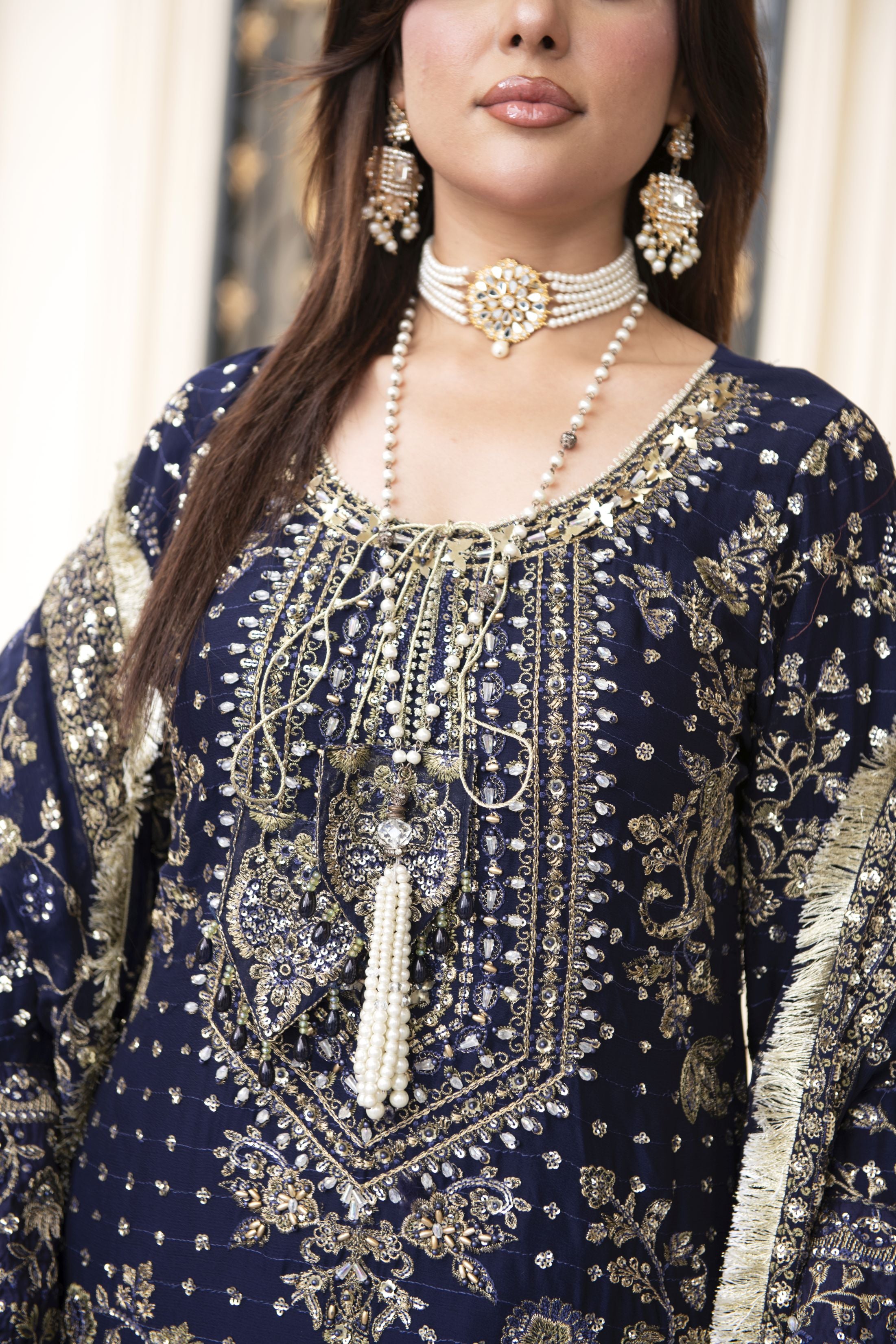 Sitara by Silver – 3pc Chiffon Handworked Dress with Brocade Sharara SBS6