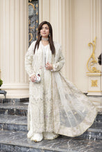 Ivory Embellished Organza Gown Style 3pc Dress with Crushed Sharara by Silver SBS11