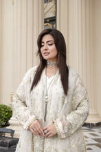 Ivory Embellished Organza Gown Style 3pc Dress with Crushed Sharara by Silver SBS11