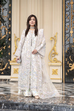 Pastel Ivory Embroidered Organza 3pc Open Slit Shirt with Printed Sharara by Silver SBS13