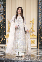 Pastel Ivory Embroidered Organza 3pc Open Slit Shirt with Printed Sharara by Silver SBS13