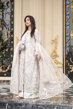 Pastel Ivory Embroidered Organza 3pc Open Slit Shirt with Printed Sharara by Silver SBS13