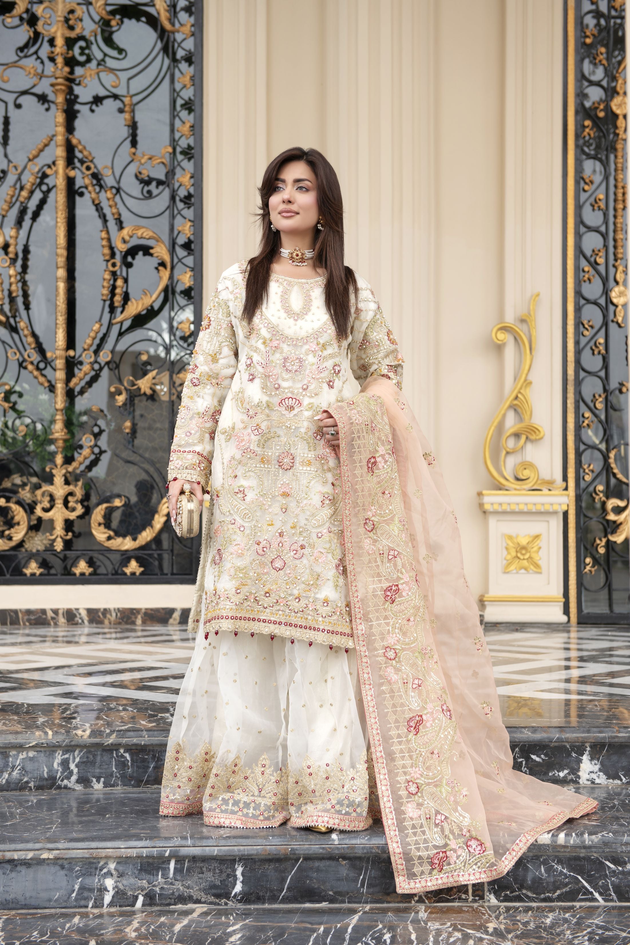 Sitara by Silver – 3pc Organza Handworked Shirt with Gharara SBS5