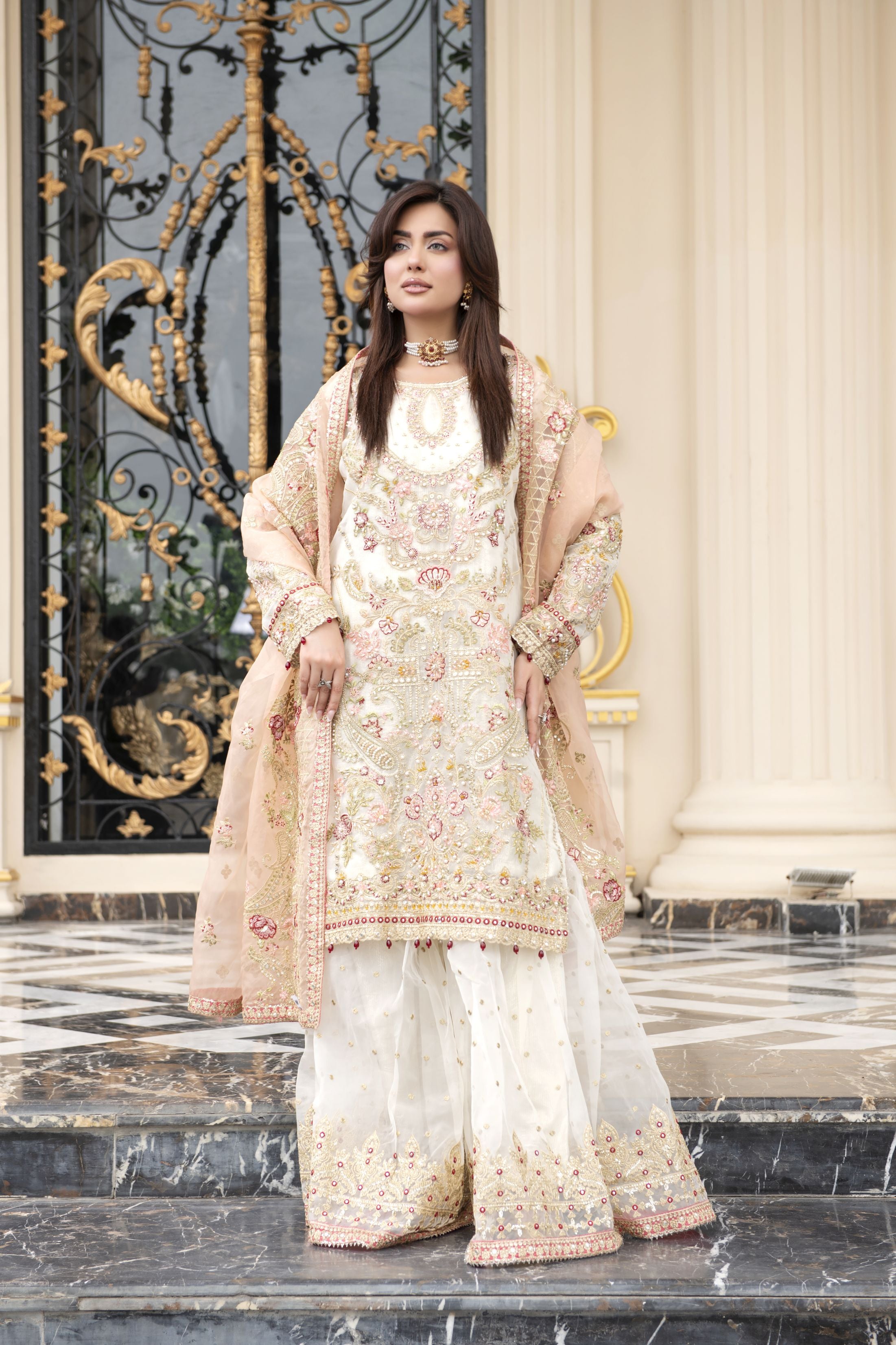 Sitara by Silver – 3pc Organza Handworked Shirt with Gharara SBS5