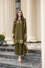Threaded Grace Silk Karandi by Gul Warun – Olive Green Sequin 3pc Suit TGS7