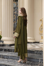 Threaded Grace Silk Karandi by Gul Warun – Olive Green Sequin 3pc Suit TGS7