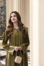 Threaded Grace Silk Karandi by Gul Warun – Olive Green Sequin 3pc Suit TGS7