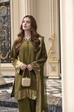 Threaded Grace Silk Karandi by Gul Warun – Olive Green Sequin 3pc Suit TGS7